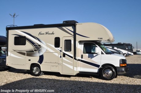8-13-18 &lt;a href=&quot;http://www.mhsrv.com/thor-motor-coach/&quot;&gt;&lt;img src=&quot;http://www.mhsrv.com/images/sold-thor.jpg&quot; width=&quot;383&quot; height=&quot;141&quot; border=&quot;0&quot;&gt;&lt;/a&gt;      MSRP $83,794. 2018 Thor Motor Coach Four Winds 22E WELL APPOINTED! New features for 2018 include an interior step light into the bedroom, lighted battery disconnect switch, metal protective surface above cook top with light, kitchen silverware tray, stainless steel lav bowls instead of plastic, bathroom vanity height has  been raised, Winegard Rayar antenna, updated exterior locks &amp; keys, solar wiring prep, lights added to all storage compartments and many more.  Options include a Chevy engine and drive train, Thor Motor Coach&#39;s HD-Max color infused sidewalls and upgraded graphics package, an exterior TV, leatherette booth dinette with dream dinette mechanism, cabover child safety net, an outside shower, dual auxiliary batteries for more dependable coach operation, stainless steel wheel liners to finish off the exterior&#39;s superior look, a back-up camera for safety as well as heated holding tank pads for winter use and an upgraded 15.0 BTU roof A/C unit for better cooling in the Summer! Get a Better Looking Coach with More Amenities for Less Money at Motor Home Specialist... The #1 Volume Selling Motor Home Dealership &amp; Only Full Line &amp; Fully Authorized Thor Motor Coach Dealership in the World. The 22E Chevy model measures approximately 24 feet 6 inches in length. Ford 22E models measure approximately 24 feet. Additional features include Mega-Exterior storage, power windows and locks, power patio awning with integrated LED lighting, roof ladder, in-dash media center w/ Bluetooth, deluxe exterior mirrors, cab-over bunk ladder, refrigerator, microwave, flip-up counter-top extension, large TV in cab-over with swing arm, skylight above shower, Onan generator, auto transfer switch, cab A/C, battery disconnect switch, auxiliary battery, water heater and much more. For more complete details on this unit and our entire inventory including brochures, window sticker, videos, photos, reviews &amp; testimonials as well as additional information about Motor Home Specialist and our manufacturers please visit us at MHSRV.com or call 800-335-6054. At Motor Home Specialist, we DO NOT charge any prep or orientation fees like you will find at other dealerships. All sale prices include a 200-point inspection, interior &amp; exterior wash, detail service and a fully automated high-pressure rain booth test and coach wash that is a standout service unlike that of any other in the industry. You will also receive a thorough coach orientation with an MHSRV technician, an RV Starter&#39;s kit, a night stay in our delivery park featuring landscaped and covered pads with full hook-ups and much more! Read Thousands upon Thousands of 5-Star Reviews at MHSRV.com and See What They Had to Say About Their Experience at Motor Home Specialist. WHY PAY MORE?... WHY SETTLE FOR LESS?