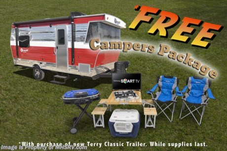 *Free Camper&#39;s Package with purchase of this unit. Over $1,000 Value! While Supplies Last. Call for Complete Details 800-335-6054* MSRP $23,031. The All New 2018 Heartland Terry Classic V21 travel trailer with the retro styled exterior from yesteryear but all the comfort and style of a modern luxury travel trailer. This beauty is approximately 21 feet 11 inches in length and features solid surface counter tops with LED blue lighted edges in both the kitchen and the bathroom, LED ceiling lights with cove surround blue accent lights, 82” interior ceiling height, stainless steel appliances and 4 stabilizer jacks.  This travel trailer also features the Classic Exterior package as well as the Modern Interior package which includes aluminum rims, spare tire, A/C, Lexan windshield with privacy curtain, electric awning with LED light strip, gas/electric water heater, magnet catch baggage doors, heated &amp; enclosed underbelly, frameless windows, LED entry grab handle, LED ceiling lights, backlit hardwood bedroom valances, flush mount cooktop, refrigerator, microwave, LED TV, electric tilt bed system with control switch and much more. For more complete details on this unit and our entire inventory including brochures, window sticker, videos, photos, reviews &amp; testimonials as well as additional information about Motor Home Specialist and our manufacturers please visit us at MHSRV.com or call 800-335-6054. At Motor Home Specialist, we DO NOT charge any prep or orientation fees like you will find at other dealerships. All sale prices include a 200-point inspection and interior &amp; exterior wash and detail service. You will also receive a thorough RV orientation with an MHSRV technician, an RV Starter&#39;s kit, a night stay in our delivery park featuring landscaped and covered pads with full hook-ups and much more! Read Thousands upon Thousands of 5-Star Reviews at MHSRV.com and See What They Had to Say About Their Experience at Motor Home Specialist. WHY PAY MORE?... WHY SETTLE FOR LESS?