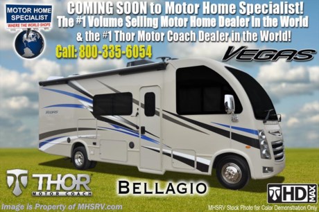 12-18-17 &lt;a href=&quot;http://www.mhsrv.com/thor-motor-coach/&quot;&gt;&lt;img src=&quot;http://www.mhsrv.com/images/sold-thor.jpg&quot; width=&quot;383&quot; height=&quot;141&quot; border=&quot;0&quot; /&gt;&lt;/a&gt;  
MSRP $119,933. Thor Motor Coach has done it again with the world&#39;s first RUV! (Recreational Utility Vehicle) Check out the New 2018 Thor Motor Coach Vegas RUV Model 27.7 with 2 slide-out rooms. The Vegas combines Style, Function, Affordability &amp; Innovation like no other RV available in the industry today! It is powered by a Ford Triton V-10 engine and is approximately 28 feet 6 inches in length. Taking superior drivability even one step further, the Vegas will also feature something normally only found in a high-end luxury diesel pusher motor coach... an Independent Front Suspension system! With a style all its own the Vegas will provide superior handling and fuel economy and appeal to couples &amp; family RVers as well. You will also find another full size power drop down loft above the cockpit, spacious living room and even pass-through exterior storage. Optional equipment includes the HD-Max colored sidewalls and holding tanks with heat pads. New features for 2018 include euro-style cabinet doors with soft close hidden hinges, numerous d&#233;cor updates, attic fan with vent cover mad standard, 15K BTU A/C, larger galley windows, 2 burner gas cooktop, below counter convection microwave, stainless steel galley sink, bathroom vanity heights raised, LED accent lighting throughout, roller shades, new front cap, armless awning, LED running lights and many more. You will also be pleased to find a host of feature appointments that include tinted and frameless windows, power patio awning with LED lights, living room TV, LED ceiling lights, Onan generator, water heater, power and heated mirrors with integrated side-view cameras, back-up camera, 8,000 lb. trailer hitch, spacious cockpit design with unparalleled visibility as well as a fold out map/laptop table and an additional cab table that can easily be stored when traveling.  For more complete details on this unit and our entire inventory including brochures, window sticker, videos, photos, reviews &amp; testimonials as well as additional information about Motor Home Specialist and our manufacturers please visit us at MHSRV.com or call 800-335-6054. At Motor Home Specialist, we DO NOT charge any prep or orientation fees like you will find at other dealerships. All sale prices include a 200-point inspection, interior &amp; exterior wash, detail service and a fully automated high-pressure rain booth test and coach wash that is a standout service unlike that of any other in the industry. You will also receive a thorough coach orientation with an MHSRV technician, an RV Starter&#39;s kit, a night stay in our delivery park featuring landscaped and covered pads with full hook-ups and much more! Read Thousands upon Thousands of 5-Star Reviews at MHSRV.com and See What They Had to Say About Their Experience at Motor Home Specialist. WHY PAY MORE?... WHY SETTLE FOR LESS?