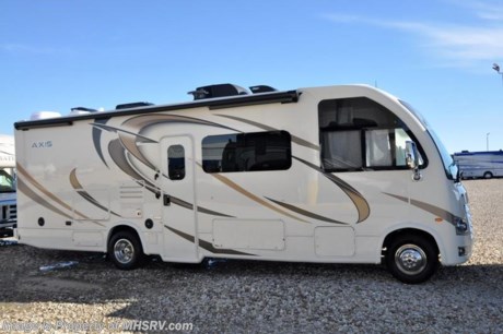4-13-18 &lt;a href=&quot;http://www.mhsrv.com/thor-motor-coach/&quot;&gt;&lt;img src=&quot;http://www.mhsrv.com/images/sold-thor.jpg&quot; width=&quot;383&quot; height=&quot;141&quot; border=&quot;0&quot;&gt;&lt;/a&gt; 
MSRP $119,933. Thor Motor Coach has done it again with the world&#39;s first RUV! (Recreational Utility Vehicle) Check out the New 2018 Thor Motor Coach Axis RUV Model 27.7 with 2 slide-out rooms. The Axis combines Style, Function, Affordability &amp; Innovation like no other RV available in the industry today! It is powered by a Ford Triton V-10 engine and is approximately 28 feet 6 inches in length. Taking superior drivability even one step further, the Axis will also feature something normally only found in a high-end luxury diesel pusher motor coach... an Independent Front Suspension system! With a style all its own the Axis will provide superior handling and fuel economy and appeal to couples &amp; family RVers as well. You will also find another full size power drop down loft above the cockpit, spacious living room and even pass-through exterior storage. Optional equipment includes the HD-Max colored sidewalls and holding tanks with heat pads. New features for 2018 include euro-style cabinet doors with soft close hidden hinges, numerous d&#233;cor updates, attic fan with vent cover mad standard, 15K BTU A/C, larger galley windows, 2 burner gas cooktop, below counter convection microwave, stainless steel galley sink, bathroom vanity heights raised, LED accent lighting throughout, roller shades, new front cap, armless awning, LED running lights and many more. You will also be pleased to find a host of feature appointments that include tinted and frameless windows, power patio awning with LED lights, living room TV, LED ceiling lights, Onan generator, water heater, power and heated mirrors with integrated side-view cameras, back-up camera, 8,000 lb. trailer hitch, spacious cockpit design with unparalleled visibility as well as a fold out map/laptop table and an additional cab table that can easily be stored when traveling.  For more complete details on this unit and our entire inventory including brochures, window sticker, videos, photos, reviews &amp; testimonials as well as additional information about Motor Home Specialist and our manufacturers please visit us at MHSRV.com or call 800-335-6054. At Motor Home Specialist, we DO NOT charge any prep or orientation fees like you will find at other dealerships. All sale prices include a 200-point inspection, interior &amp; exterior wash, detail service and a fully automated high-pressure rain booth test and coach wash that is a standout service unlike that of any other in the industry. You will also receive a thorough coach orientation with an MHSRV technician, an RV Starter&#39;s kit, a night stay in our delivery park featuring landscaped and covered pads with full hook-ups and much more! Read Thousands upon Thousands of 5-Star Reviews at MHSRV.com and See What They Had to Say About Their Experience at Motor Home Specialist. WHY PAY MORE?... WHY SETTLE FOR LESS?