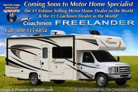 5-4-18 &lt;a href=&quot;http://www.mhsrv.com/coachmen-rv/&quot;&gt;&lt;img src=&quot;http://www.mhsrv.com/images/sold-coachmen.jpg&quot; width=&quot;383&quot; height=&quot;141&quot; border=&quot;0&quot;&gt;&lt;/a&gt;  
MSRP $84,516. New 2018 Coachmen Freelander Model 21QB. This Class C RV measures approximately 23 feet 11 inches in length with a Ford chassis, Ford engine and a cab over loft. Options include an upgraded Serta mattress, heated tank pads, passenger swivel seat, cabover &amp; bedroom power vents, child safety net, cockpit folding table, coach TV/DVD player, touch screen radio &amp; back up monitor, exterior entertainment center, spare tire and equalizer stabilizer jacks. For more complete details on this unit and our entire inventory including brochures, window sticker, videos, photos, reviews &amp; testimonials as well as additional information about Motor Home Specialist and our manufacturers please visit us at MHSRV.com or call 800-335-6054. At Motor Home Specialist, we DO NOT charge any prep or orientation fees like you will find at other dealerships. All sale prices include a 200-point inspection, interior &amp; exterior wash, detail service and a fully automated high-pressure rain booth test and coach wash that is a standout service unlike that of any other in the industry. You will also receive a thorough coach orientation with an MHSRV technician, an RV Starter&#39;s kit, a night stay in our delivery park featuring landscaped and covered pads with full hook-ups and much more! Read Thousands upon Thousands of 5-Star Reviews at MHSRV.com and See What They Had to Say About Their Experience at Motor Home Specialist. WHY PAY MORE?... WHY SETTLE FOR LESS?