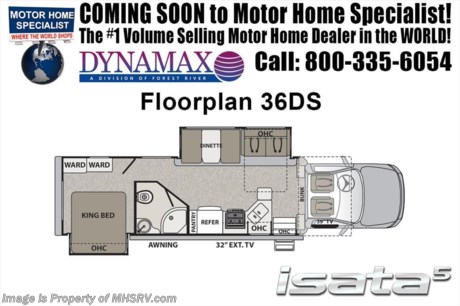 3-16-18 &lt;a href=&quot;http://www.mhsrv.com/other-rvs-for-sale/dynamax-rv/&quot;&gt;&lt;img src=&quot;http://www.mhsrv.com/images/sold-dynamax.jpg&quot; width=&quot;383&quot; height=&quot;141&quot; border=&quot;0&quot;&gt;&lt;/a&gt; 
MSRP $195,840. The 2018 Dynamax Isata 5 Series model 36DS Super C is approximately 36 feet 2 inches in length and is backed by Dynamax’s industry-leading Two-Year Coach Warranty. Features include 2 slides, ESC suspension &amp; stability, fiberglass roof, leatherette reclining captains chairs, remote key-less entry, front cab over loft area, roller shades, full extension drawer guides, LED TV in living area, residential refrigerator, convection microwave oven, solid surface kitchen counter, inverter, automatic generator start, exterior shower and tank-less on-demand water heater. Optional features includes the beautiful full body paint, 4 wheel drive upgrade, 8KW Onan diesel generator, T4 in-motion satellite dish and solar panels. The Isata 5 Series is powered by the Ram&#174; 5500 SLT Chassis, 6.7L I6 Cummins&#174; Turbo Diesel 325HP engine, 6-Speed automatic transmission and features a 10,000 lb. hitch. For 2 year limited warranty details contact Dynamax or a MHSRV representative. For more complete details on this unit and our entire inventory including brochures, window sticker, videos, photos, reviews &amp; testimonials as well as additional information about Motor Home Specialist and our manufacturers please visit us at MHSRV.com or call 800-335-6054. At Motor Home Specialist, we DO NOT charge any prep or orientation fees like you will find at other dealerships. All sale prices include a 200-point inspection, interior &amp; exterior wash, detail service and a fully automated high-pressure rain booth test and coach wash that is a standout service unlike that of any other in the industry. You will also receive a thorough coach orientation with an MHSRV technician, an RV Starter&#39;s kit, a night stay in our delivery park featuring landscaped and covered pads with full hook-ups and much more! Read Thousands upon Thousands of 5-Star Reviews at MHSRV.com and See What They Had to Say About Their Experience at Motor Home Specialist. WHY PAY MORE?... WHY SETTLE FOR LESS?
