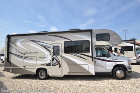 12-10-18 &lt;a href=&quot;http://www.mhsrv.com/thor-motor-coach/&quot;&gt;&lt;img src=&quot;http://www.mhsrv.com/images/sold-thor.jpg&quot; width=&quot;383&quot; height=&quot;141&quot; border=&quot;0&quot;&gt;&lt;/a&gt;      MSRP $110,496.  New 2018 Thor Motor Coach Quantum Class C RV Model RS26 is approximately 27 feet 6 inches in length with a driver’s side slide, Ford E-350 chassis and a Ford Triton V-10 engine. New features for 2018 include a tankless hot water heater, interior step light into bedroom, lighted battery disconnect switch, stainless steel lavatory bowls, bathroom vanity heights raised, Winegard Rayar antenna, solar wiring prep, exterior lights on all storage compartments and much more. Options include the Platinum package which features roller shades, solid surface kitchen countertop, exterior shower, backup camera with monitor and upgraded wheel liners. Additional options include the beautiful partial paint exterior, bedroom TV, exterior entertainment center, convection microwave, 3 burner range with oven, child safety tether, 12V attic vent, cabover child safety net, upgraded A/C, heated holding tanks, second auxiliary battery, electric stabilizing system, heated remote exterior mirrors with integrated side view cameras, power driver&#39;s seat and a cockpit carpet mat. The Quantum Class C RV has an incredible list of standard features including beautiful hardwood cabinets, a cabover loft with skylight (N/A with cabover entertainment center), dash applique, power windows and locks, power patio awning with integrated LED lighting, roof ladder, in-dash media center, Onan generator, cab A/C, battery disconnect switch and much more. For more complete details on this unit and our entire inventory including brochures, window sticker, videos, photos, reviews &amp; testimonials as well as additional information about Motor Home Specialist and our manufacturers please visit us at MHSRV.com or call 800-335-6054. At Motor Home Specialist, we DO NOT charge any prep or orientation fees like you will find at other dealerships. All sale prices include a 200-point inspection, interior &amp; exterior wash, detail service and a fully automated high-pressure rain booth test and coach wash that is a standout service unlike that of any other in the industry. You will also receive a thorough coach orientation with an MHSRV technician, an RV Starter&#39;s kit, a night stay in our delivery park featuring landscaped and covered pads with full hook-ups and much more! Read Thousands upon Thousands of 5-Star Reviews at MHSRV.com and See What They Had to Say About Their Experience at Motor Home Specialist. WHY PAY MORE?... WHY SETTLE FOR LESS?