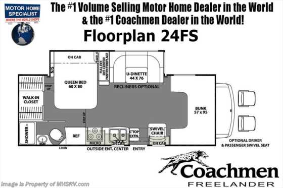 2019 Coachmen Freelander  24FSC RV for Sale W/15K A/C, Ext TV, Fireplace Floorplan