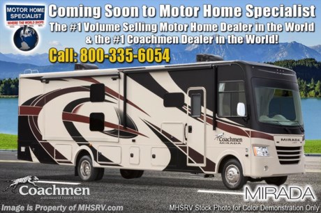 7-30-18 &lt;a href=&quot;http://www.mhsrv.com/coachmen-rv/&quot;&gt;&lt;img src=&quot;http://www.mhsrv.com/images/sold-coachmen.jpg&quot; width=&quot;383&quot; height=&quot;141&quot; border=&quot;0&quot;&gt;&lt;/a&gt;  MSRP $151,791. New 2019 Coachmen Mirada Model 35BH Bunk House. This RV measures approximately 36 feet 10 inches in length and features a bath &amp; 1/2, bunk beds that convert to wardrobe, hardwood cabinet doors and solid surface kitchen counter top. The 2019 Mirada has been upgraded with not only stunning exterior graphics &amp; full body paint but also updated interiors, new backsplashes, new interior solid surface countertop, solid surface dinette table and an upgraded 8,000 lb. hitch. Options include the beautiful partial paint exterior, power drop down bunk, stainless steel appliance package with oven &amp; microwave, LCD TV in the galley, (2)15,000 BTU A/Cs with heat pump, exterior entertainment center and Travel Easy Roadside Assistance. A few standard features that help to set the Mirada apart include reclining/swivel pilot seats, solar privacy shades throughout, power windshield shade, flush mounted 3 burner range with oven, tile backsplash, glass door shower, Onan generator, automatic transfer switch for easy set-up, pass-thru storage, 3 camera monitoring system, automatic leveling jacks and much more. For more complete details on this unit and our entire inventory including brochures, window sticker, videos, photos, reviews &amp; testimonials as well as additional information about Motor Home Specialist and our manufacturers please visit us at MHSRV.com or call 800-335-6054. At Motor Home Specialist, we DO NOT charge any prep or orientation fees like you will find at other dealerships. All sale prices include a 200-point inspection, interior &amp; exterior wash, detail service and a fully automated high-pressure rain booth test and coach wash that is a standout service unlike that of any other in the industry. You will also receive a thorough coach orientation with an MHSRV technician, an RV Starter&#39;s kit, a night stay in our delivery park featuring landscaped and covered pads with full hook-ups and much more! Read Thousands upon Thousands of 5-Star Reviews at MHSRV.com and See What They Had to Say About Their Experience at Motor Home Specialist. WHY PAY MORE?... WHY SETTLE FOR LESS?