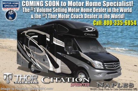8-13-18 &lt;a href=&quot;http://www.mhsrv.com/thor-motor-coach/&quot;&gt;&lt;img src=&quot;http://www.mhsrv.com/images/sold-thor.jpg&quot; width=&quot;383&quot; height=&quot;141&quot; border=&quot;0&quot;&gt;&lt;/a&gt;   MSRP $148,712. New 2019 Thor Motor Coach Chateau Citation Sprinter Diesel model 24ST is approximately 26 feet length with a slide-out room, Mercedes Benz 3500 chassis and a Mercedes V-6 diesel engine. New features for 2019 include exterior TV with sound bar, bedroom charging station, dedicated CPAP outlet, quick drain for fresh water tank, 360 Siphon Vent Cap for tank odor prevention, solar panel charging control, new slide-out fascia, new cabinet door style and many more. This amazing sprinter diesel also features the Summit Package option which includes a touch screen dash radio with Bluetooth, navigation, Sirius as well as Winegard Connect +4G, sound system with sub, Mobile Eye Lane Assist, side view cameras, upgraded cockpit window shades and a 100w solar panel. Additional optional equipment includes the beautiful full body paint, attic fan in bedroom, upgraded A/C with heat pump, 3.2KW diesel generator, second auxiliary battery and electric stabilizing. The new Chateau Citation also features a leather steering wheel with audio buttons, armless awning with light bar, Firefly Integrations Multiplex wiring control system, lighted battery disconnect switch, induction cooktop, kitchen countertop extension, exterior lights to all storage compartments, power windows &amp; locks, keyless entry, power vent, back up camera, 3-point seat belts, driver &amp; passenger airbags, heated remote side mirrors, fiberglass running boards, hitch, roof ladder, outside shower, electric step &amp; much more. For more complete details on this unit and our entire inventory including brochures, window sticker, videos, photos, reviews &amp; testimonials as well as additional information about Motor Home Specialist and our manufacturers please visit us at MHSRV.com or call 800-335-6054. At Motor Home Specialist, we DO NOT charge any prep or orientation fees like you will find at other dealerships. All sale prices include a 200-point inspection, interior &amp; exterior wash, detail service and a fully automated high-pressure rain booth test and coach wash that is a standout service unlike that of any other in the industry. You will also receive a thorough coach orientation with an MHSRV technician, an RV Starter&#39;s kit, a night stay in our delivery park featuring landscaped and covered pads with full hook-ups and much more! Read Thousands upon Thousands of 5-Star Reviews at MHSRV.com and See What They Had to Say About Their Experience at Motor Home Specialist. WHY PAY MORE?... WHY SETTLE FOR LESS?
