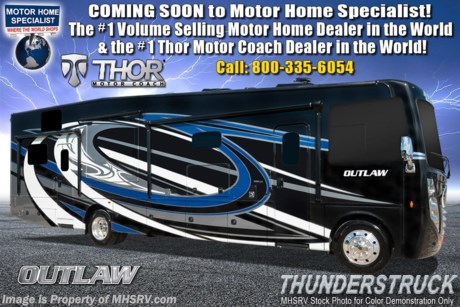 1-2-19 &lt;a href=&quot;http://www.mhsrv.com/thor-motor-coach/&quot;&gt;&lt;img src=&quot;http://www.mhsrv.com/images/sold-thor.jpg&quot; width=&quot;383&quot; height=&quot;141&quot; border=&quot;0&quot;&gt;&lt;/a&gt;  MSRP $214,276.  New 2019 Thor Motor Coach Outlaw Toy Hauler model 37RB is approximately 38 feet 9 inches in length with 2 slide-out rooms, Ford 26-Series chassis with Triton V-10 engine, frameless windows, high polished aluminum wheels, residential refrigerator, electric rear patio awning, 3 seasons patio doors in the garage, roller shades on the driver &amp; passenger windows, as well as drop down ramp door with spring assist &amp; railing for patio use. New features for 2019 include new exterior graphics, updated d&#233;cor stylings, a power driver chair, wi-fi extender, solar charge controller, front cap with chrome light bezels &amp; accent lighting, clear front mask paint protection, 360 Siphon Vent cap, upgraded exterior entertainment center with a sound bar and a tankless water heater system. Options include the beautiful full body exterior, 2 opposing leatherette sofas in the garage and frameless dual pane windows. The Outlaw toy hauler RV has an incredible list of standard features including beautiful wood &amp; interior decor packages, LED TVs, (3) A/C units, power patio awing with integrated LED lighting, dual side entrance doors, 1-piece windshield, a 5500 Onan generator, 3 camera monitoring system, automatic leveling system, Soft Touch leather furniture, day/night shades and much more. For more complete details on this unit and our entire inventory including brochures, window sticker, videos, photos, reviews &amp; testimonials as well as additional information about Motor Home Specialist and our manufacturers please visit us at MHSRV.com or call 800-335-6054. At Motor Home Specialist, we DO NOT charge any prep or orientation fees like you will find at other dealerships. All sale prices include a 200-point inspection, interior &amp; exterior wash, detail service and a fully automated high-pressure rain booth test and coach wash that is a standout service unlike that of any other in the industry. You will also receive a thorough coach orientation with an MHSRV technician, an RV Starter&#39;s kit, a night stay in our delivery park featuring landscaped and covered pads with full hook-ups and much more! Read Thousands upon Thousands of 5-Star Reviews at MHSRV.com and See What They Had to Say About Their Experience at Motor Home Specialist. WHY PAY MORE?... WHY SETTLE FOR LESS?
