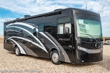 6/2/20 &lt;a href=&quot;http://www.mhsrv.com/thor-motor-coach/&quot;&gt;&lt;img src=&quot;http://www.mhsrv.com/images/sold-thor.jpg&quot; width=&quot;383&quot; height=&quot;141&quot; border=&quot;0&quot;&gt;&lt;/a&gt;   MSRP $236,250. The New 2019 Thor Motor Coach Palazzo Diesel Pusher Model 33.5 Bunk House features a power drop down loft, 100-watt solar charging system, 300 HP Cummins diesel engine with 660 lbs. of torque and a Freightliner XC chassis. New features for 2019 include new front &amp; rear caps with lighted Thor emblem on the front hood, upgraded furniture throughout, Bluetooth soundbar &amp; large LED TX in the exterior entertainment center, induction cooktop, touchscreen multiplex control system with smartphone app, Winegard ConnecT 4G/Wi-Fi system, 360 Siphon Vent cap and metal adjustable shelving hardware throughout. The Palazzo also features a Carefree Latitude legless awning with Fixguard weather wrap, invisible front paint protection &amp; front electric drop-down overhead loft, 6,000 Onan diesel generator with AGS, solid surface counters, power driver&#39;s seat, inverter, residential refrigerator, solid surface countertops, (2) ducted roof A/C units, 3-camera monitoring system, one piece windshield, fiberglass storage compartments, fully automatic hydraulic leveling system, automatic entry step and much more. For more complete details on this unit and our entire inventory including brochures, window sticker, videos, photos, reviews &amp; testimonials as well as additional information about Motor Home Specialist and our manufacturers please visit us at MHSRV.com or call 800-335-6054. At Motor Home Specialist, we DO NOT charge any prep or orientation fees like you will find at other dealerships. All sale prices include a 200-point inspection, interior &amp; exterior wash, detail service and a fully automated high-pressure rain booth test and coach wash that is a standout service unlike that of any other in the industry. You will also receive a thorough coach orientation with an MHSRV technician, an RV Starter&#39;s kit, a night stay in our delivery park featuring landscaped and covered pads with full hook-ups and much more! Read Thousands upon Thousands of 5-Star Reviews at MHSRV.com and See What They Had to Say About Their Experience at Motor Home Specialist. WHY PAY MORE?... WHY SETTLE FOR LESS?
