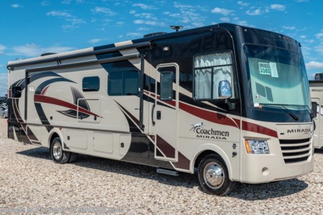 3-25-19 &lt;a href=&quot;http://www.mhsrv.com/coachmen-rv/&quot;&gt;&lt;img src=&quot;http://www.mhsrv.com/images/sold-coachmen.jpg&quot; width=&quot;383&quot; height=&quot;141&quot; border=&quot;0&quot;&gt;&lt;/a&gt;   MSRP $151,171. New 2019 Coachmen Mirada Model 35OS. This RV measures approximately 36 feet 10 inches in length and features a large living area, theater seating, large wardrobe, hardwood cabinet doors and solid surface kitchen counter top. The 2019 Mirada has been upgraded with not only stunning exterior graphics &amp; full body paint but also updated interiors, new backsplashes, new interior solid surface countertop, solid surface dinette table and an upgraded 8,000 lb. hitch. Options include the beautiful partial paint exterior, power drop down bunk, stainless steel appliance package with oven &amp; microwave, (2)15,000 BTU A/Cs with heat pump, exterior entertainment center and Travel Easy Roadside Assistance. A few standard features that help to set the Mirada apart include reclining/swivel pilot seats, solar privacy shades throughout, power windshield shade, flush mounted 3 burner range with oven, tile backsplash, glass door shower, Onan generator, automatic transfer switch for easy set-up, pass-thru storage, 3 camera monitoring system, automatic leveling jacks and much more. For more complete details on this unit and our entire inventory including brochures, window sticker, videos, photos, reviews &amp; testimonials as well as additional information about Motor Home Specialist and our manufacturers please visit us at MHSRV.com or call 800-335-6054. At Motor Home Specialist, we DO NOT charge any prep or orientation fees like you will find at other dealerships. All sale prices include a 200-point inspection, interior &amp; exterior wash, detail service and a fully automated high-pressure rain booth test and coach wash that is a standout service unlike that of any other in the industry. You will also receive a thorough coach orientation with an MHSRV technician, an RV Starter&#39;s kit, a night stay in our delivery park featuring landscaped and covered pads with full hook-ups and much more! Read Thousands upon Thousands of 5-Star Reviews at MHSRV.com and See What They Had to Say About Their Experience at Motor Home Specialist. WHY PAY MORE?... WHY SETTLE FOR LESS?