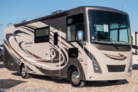 12-10-18 &lt;a href=&quot;http://www.mhsrv.com/thor-motor-coach/&quot;&gt;&lt;img src=&quot;http://www.mhsrv.com/images/sold-thor.jpg&quot; width=&quot;383&quot; height=&quot;141&quot; border=&quot;0&quot;&gt;&lt;/a&gt;  MSRP $143,079. New 2019 Thor Motor Coach Windsport 29M is approximately 30 feet 8 inches in length with a full-wall slide, king size bed, exterior TV, Ford Triton V-10 engine and automatic leveling jacks. Some of the many new features coming to the 2019 Windsport include not only exterior &amp; interior styling updates but also the Firefly Multiplex wiring control system, 10” touchscreen radio &amp; monitor, Wi-Fi extender, stainless steel galley sink, a 360 Siphon Vent, soundbar in the exterior entertainment center and much more. This unit features the optional partial paint exterior, 5.5KW generator with 50amp service, second A/C and child safety tether. The Thor Motor Coach Windsport RV also features a tinted one piece windshield, heated and enclosed underbelly, black tank flush, LED ceiling lighting, bedroom TV, LED running and marker lights, power driver&#39;s seat, power overhead loft, raised bathroom vanity, frameless windows, power patio awning with LED lighting, night shades, flush covered glass stovetop, kitchen backsplash, refrigerator, microwave and much more. For more complete details on this unit and our entire inventory including brochures, window sticker, videos, photos, reviews &amp; testimonials as well as additional information about Motor Home Specialist and our manufacturers please visit us at MHSRV.com or call 800-335-6054. At Motor Home Specialist, we DO NOT charge any prep or orientation fees like you will find at other dealerships. All sale prices include a 200-point inspection, interior &amp; exterior wash, detail service and a fully automated high-pressure rain booth test and coach wash that is a standout service unlike that of any other in the industry. You will also receive a thorough coach orientation with an MHSRV technician, an RV Starter&#39;s kit, a night stay in our delivery park featuring landscaped and covered pads with full hook-ups and much more! Read Thousands upon Thousands of 5-Star Reviews at MHSRV.com and See What They Had to Say About Their Experience at Motor Home Specialist. WHY PAY MORE?... WHY SETTLE FOR LESS?