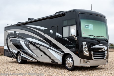 3-25-19 &lt;a href=&quot;http://www.mhsrv.com/thor-motor-coach/&quot;&gt;&lt;img src=&quot;http://www.mhsrv.com/images/sold-thor.jpg&quot; width=&quot;383&quot; height=&quot;141&quot; border=&quot;0&quot;&gt;&lt;/a&gt;   MSRP $183,324. The New 2019 Thor Motor Coach Miramar 34.2 class A gas motor home measures approximately 36 feet in length featuring a full wall slide, king size bed, Ford Triton V-10 engine, Ford 22 Series chassis, high polished aluminum wheels and automatic leveling system with touch pad controls. New features for 2019 include the new HD-Max partial paint exteriors, new d&#233;cor &amp; updated stylings, Wi-Fi extender, solar charge controller, 360 Siphon Vent cap, upgraded exterior entertainment center with sound bar, battery tray now accommodates both 6V &amp; 12V battery configurations and a tankless water heater system. Options include the beautiful full body paint exterior, frameless dual pane windows and an electric fireplace with remote control. The Thor Motor Coach Miramar also features one of the most impressive lists of standard equipment in the RV industry including a power patio awning with LED lights, Firefly Multiplex Wiring Control System, 84” interior heights, raised panel cabinet doors, induction cooktop, convection microwave, frameless windows, slide-out room awning toppers, heated/remote exterior mirrors with integrated side view cameras, side hinged baggage doors, heated and enclosed holding tanks, residential refrigerator, Onan generator, water heater, pass-thru storage, roof ladder, one-piece windshield, bedroom TV, 50 amp service, emergency start switch, electric entrance steps, power privacy shade, soft touch vinyl ceilings, glass door shower and much more. For more complete details on this unit and our entire inventory including brochures, window sticker, videos, photos, reviews &amp; testimonials as well as additional information about Motor Home Specialist and our manufacturers please visit us at MHSRV.com or call 800-335-6054. At Motor Home Specialist, we DO NOT charge any prep or orientation fees like you will find at other dealerships. All sale prices include a 200-point inspection, interior &amp; exterior wash, detail service and a fully automated high-pressure rain booth test and coach wash that is a standout service unlike that of any other in the industry. You will also receive a thorough coach orientation with an MHSRV technician, an RV Starter&#39;s kit, a night stay in our delivery park featuring landscaped and covered pads with full hook-ups and much more! Read Thousands upon Thousands of 5-Star Reviews at MHSRV.com and See What They Had to Say About Their Experience at Motor Home Specialist. WHY PAY MORE?... WHY SETTLE FOR LESS?