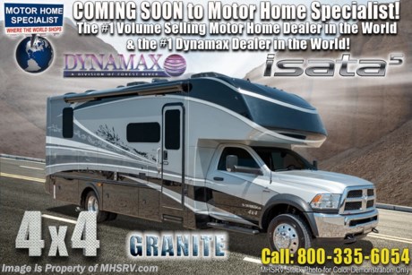 3-4-19 &lt;a href=&quot;http://www.mhsrv.com/other-rvs-for-sale/dynamax-rv/&quot;&gt;&lt;img src=&quot;http://www.mhsrv.com/images/sold-dynamax.jpg&quot; width=&quot;383&quot; height=&quot;141&quot; border=&quot;0&quot;&gt;&lt;/a&gt;  MSRP $193,855. The 2019 Dynamax Isata 5 Series model 30FW Super C is approximately 32 feet 1 inch in length and is backed by Dynamax’s industry-leading Two-Year Coach Warranty. Features include a full wall slide, ESC suspension &amp; stability, fiberglass roof, leatherette reclining captains chairs, remote key-less entry, front cab over loft area, roller shades, full extension drawer guides, LED TV in living area, convection microwave oven, solid surface kitchen counter, inverter, automatic generator start, exterior shower and tank-less on-demand water heater. Optional features includes the beautiful full body paint, 4 wheel drive upgrade, 2-way refrigerator, theater seats, 8KW Onan diesel generator, T4 in-motion satellite dish and solar panels. The Isata 5 Series is powered by the Ram&#174; 5500 SLT Chassis, 6.7L I6 Cummins&#174; Turbo Diesel 325HP engine, 6-Speed automatic transmission and features a 10,000 lb. hitch. For 2 year limited warranty details contact Dynamax or a MHSRV representative. For more complete details on this unit and our entire inventory including brochures, window sticker, videos, photos, reviews &amp; testimonials as well as additional information about Motor Home Specialist and our manufacturers please visit us at MHSRV.com or call 800-335-6054. At Motor Home Specialist, we DO NOT charge any prep or orientation fees like you will find at other dealerships. All sale prices include a 200-point inspection, interior &amp; exterior wash, detail service and a fully automated high-pressure rain booth test and coach wash that is a standout service unlike that of any other in the industry. You will also receive a thorough coach orientation with an MHSRV technician, an RV Starter&#39;s kit, a night stay in our delivery park featuring landscaped and covered pads with full hook-ups and much more! Read Thousands upon Thousands of 5-Star Reviews at MHSRV.com and See What They Had to Say About Their Experience at Motor Home Specialist. WHY PAY MORE?... WHY SETTLE FOR LESS?