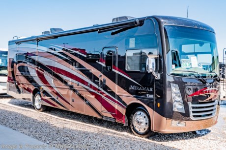 11/14/19 &lt;a href=&quot;http://www.mhsrv.com/thor-motor-coach/&quot;&gt;&lt;img src=&quot;http://www.mhsrv.com/images/sold-thor.jpg&quot; width=&quot;383&quot; height=&quot;141&quot; border=&quot;0&quot;&gt;&lt;/a&gt;   MSRP $186,286. The New 2019 Thor Motor Coach Miramar 35.3 bath &amp; 1/2 class A gas motor home measures approximately 37 feet in length featuring 2 slides, king size Tilt-A-View bed, Ford Triton V-10 engine, Ford 22 Series chassis, high polished aluminum wheels and automatic leveling system with touch pad controls. New features for 2019 include the new HD-Max partial paint exteriors, new d&#233;cor &amp; updated stylings, Wi-Fi extender, solar charge controller, 360 Siphon Vent cap, upgraded exterior entertainment center with sound bar, battery tray now accommodates both 6V &amp; 12V battery configurations and a tankless water heater system. Options include the beautiful full body paint exterior, upgraded radio with Sirius antenna and an electric fireplace with remote control. The Thor Motor Coach Miramar also features one of the most impressive lists of standard equipment in the RV industry including a power patio awning with LED lights, Firefly Multiplex Wiring Control System, 84” interior heights, raised panel cabinet doors, induction cooktop, convection microwave, frameless windows, slide-out room awning toppers, heated/remote exterior mirrors with integrated side view cameras, side hinged baggage doors, heated and enclosed holding tanks, residential refrigerator, Onan generator, pass-thru storage, roof ladder, one-piece windshield, bedroom TV, 50 amp service, emergency start switch, electric entrance steps, power privacy shade, soft touch vinyl ceilings, glass door shower and much more. For more complete details on this unit and our entire inventory including brochures, window sticker, videos, photos, reviews &amp; testimonials as well as additional information about Motor Home Specialist and our manufacturers please visit us at MHSRV.com or call 800-335-6054. At Motor Home Specialist, we DO NOT charge any prep or orientation fees like you will find at other dealerships. All sale prices include a 200-point inspection, interior &amp; exterior wash, detail service and a fully automated high-pressure rain booth test and coach wash that is a standout service unlike that of any other in the industry. You will also receive a thorough coach orientation with an MHSRV technician, an RV Starter&#39;s kit, a night stay in our delivery park featuring landscaped and covered pads with full hook-ups and much more! Read Thousands upon Thousands of 5-Star Reviews at MHSRV.com and See What They Had to Say About Their Experience at Motor Home Specialist. WHY PAY MORE?... WHY SETTLE FOR LESS?