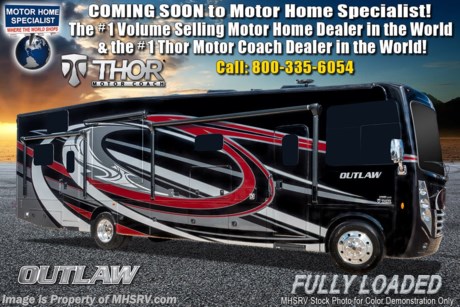 11-12-18 &lt;a href=&quot;http://www.mhsrv.com/thor-motor-coach/&quot;&gt;&lt;img src=&quot;http://www.mhsrv.com/images/sold-thor.jpg&quot; width=&quot;383&quot; height=&quot;141&quot; border=&quot;0&quot;&gt;&lt;/a&gt;   MSRP $221,101.  New 2019 Thor Motor Coach Outlaw Toy Hauler model 38MB is approximately 39 feet 9 inches in length with 2 slide-out rooms, Ford 26-Series chassis with Triton V-10 engine, high polished aluminum wheels, residential refrigerator, electric rear patio awning, bug screen curtain in the garage, roller shades on the driver &amp; passenger windows, as well as drop down ramp door with spring assist &amp; railing for patio use. New features for 2019 include new exterior graphics, updated d&#233;cor stylings, a power driver chair, wi-fi extender, solar charge controller, front cap with chrome light bezels &amp; accent lighting, clear front mask paint protection, 360 Siphon Vent cap, upgraded exterior entertainment center with a sound bar and a tankless water heater system. Options include the beautiful full body exterior, leatherette jackknife sofa in garage, upgraded dash radio with Sirius XM antenna, and frameless dual pane windows. The Outlaw toy hauler RV has an incredible list of standard features including beautiful wood &amp; interior decor packages, LED TVs, (3) A/C units, power patio awing with integrated LED lighting, dual side entrance doors, 1-piece windshield, a 5500 Onan generator, 3 camera monitoring system, automatic leveling system, Soft Touch leather furniture, day/night shades and much more. For more complete details on this unit and our entire inventory including brochures, window sticker, videos, photos, reviews &amp; testimonials as well as additional information about Motor Home Specialist and our manufacturers please visit us at MHSRV.com or call 800-335-6054. At Motor Home Specialist, we DO NOT charge any prep or orientation fees like you will find at other dealerships. All sale prices include a 200-point inspection, interior &amp; exterior wash, detail service and a fully automated high-pressure rain booth test and coach wash that is a standout service unlike that of any other in the industry. You will also receive a thorough coach orientation with an MHSRV technician, an RV Starter&#39;s kit, a night stay in our delivery park featuring landscaped and covered pads with full hook-ups and much more! Read Thousands upon Thousands of 5-Star Reviews at MHSRV.com and See What They Had to Say About Their Experience at Motor Home Specialist. WHY PAY MORE?... WHY SETTLE FOR LESS?
