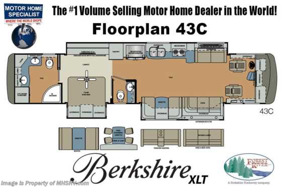 2019 Forest River Berkshire XLT 43C Bath &amp; 1/2  W/Theater Seats, Tile Shower &amp; W/D Floorplan