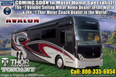 4-9-19 &lt;a href=&quot;http://www.mhsrv.com/thor-motor-coach/&quot;&gt;&lt;img src=&quot;http://www.mhsrv.com/images/sold-thor.jpg&quot; width=&quot;383&quot; height=&quot;141&quot; border=&quot;0&quot;&gt;&lt;/a&gt;   MSRP $482,850.  New 2019 Thor Motor Coach Tuscany 45JA for sale at Motor Home Specialist; the #1 Volume Selling Motor Home Dealership in the World. This beautiful RV is approximately 44 feet 10 inches in length with 4 slides, theater seats, Tilt-a-View king size bed, retractable 55” LED TV, drop-down overhead loft, fireplace, diesel fired Aqua Hot, stackable washer/dryer, 450HP Cummins diesel engine, Freightliner tag axle chassis with IFS and an Allison 6-speed automatic transmission. New features for the 2019 Tuscany include a second Girard awning, Winegard Trav’ler Satellite Dish, chrome entry step cover, redesigned baggage doors, pop-up outlet/USB charger on the kitchen countertop, metal adjustable shelving hardware throughout and more. This luxury diesel motor home also features a host of impressive standard features such as a residential refrigerator, dishwasher drawer, exterior entertainment center, keyless entry system, 2,800 watt Pure Sine inverter with 6 house batteries, roof mounted awnings with matching aluminum boxes, Winegard CONNECT 4G/wifi system, high polished aluminum wheels, (2) stage Jacobs brake, dual fuel fills, full length stainless stone guard, fully automatic leveling system, 10KW generator, (3) 15K BTU low-profile roof A/C&#39;s with heat pumps and MUCH more. For more complete details on this unit and our entire inventory including brochures, window sticker, videos, photos, reviews &amp; testimonials as well as additional information about Motor Home Specialist and our manufacturers please visit us at MHSRV.com or call 800-335-6054. At Motor Home Specialist, we DO NOT charge any prep or orientation fees like you will find at other dealerships. All sale prices include a 200-point inspection, interior &amp; exterior wash, detail service and a fully automated high-pressure rain booth test and coach wash that is a standout service unlike that of any other in the industry. You will also receive a thorough coach orientation with an MHSRV technician, an RV Starter&#39;s kit, a night stay in our delivery park featuring landscaped and covered pads with full hook-ups and much more! Read Thousands upon Thousands of 5-Star Reviews at MHSRV.com and See What They Had to Say About Their Experience at Motor Home Specialist. WHY PAY MORE?... WHY SETTLE FOR LESS? **$5,000 rebate will be paid directly to the dealer. Rebates are only applicable to unit within a dealer’s inventory on the date of purchase. Rebate will only be awarded on a new, previously untitled, motorhome 2019 ($5,000) Model Year. This will not be paid directly to the consumer, and does not hold a cash value. The Rebate Form must be returned to TMC within 10 days of the retail sale to qualify for the rebate program.