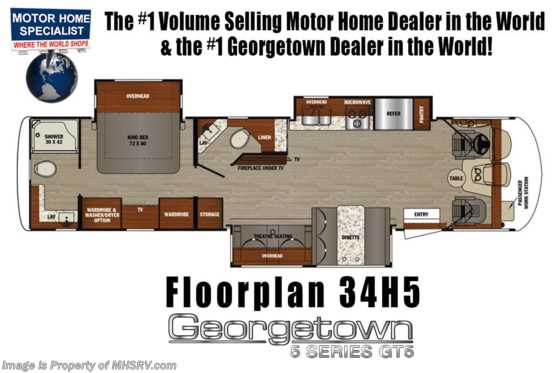 2019 Forest River Georgetown GT5 34H5 Bath &amp; 1/2 Class A for Sale W/Theater Seats Floorplan