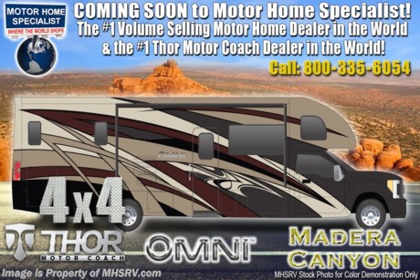 7/13/19 &lt;a href=&quot;http://www.mhsrv.com/thor-motor-coach/&quot;&gt;&lt;img src=&quot;http://www.mhsrv.com/images/sold-thor.jpg&quot; width=&quot;383&quot; height=&quot;141&quot; border=&quot;0&quot;&gt;&lt;/a&gt;   MSRP $219,788. New 2020 Thor Motor Coach Omni SV34 Super C is approximately 35 feet 6 inches in length with a full wall slide, 330hp Powerstroke 6.7L diesel engine with 750 lb.-ft. torque, F-550XLT chassis, 10K lb. hitch, Mobile Eye driver assistance will collision and lane-departure warning, SYNC 3 Enhanced Voice Recognition Communications and Entertainment System, 8&quot; Color LCD touchscreen with swiping capability, 911 assist, AppLink and smart-charging USB ports and navigation. This beautiful RV features the optional 4x4 chassis and single child safety tether. The Omni Super C also features a 3 camera monitoring system, aluminum wheels, automatic leveling jacks, power patio awning with LED lighting, frameless windows, keyless entry, residential refrigerator, large OTR convection microwave, solid surface kitchen counter top, ball bearing drawer guides, King size bed, large TV in living area, exterior entertainment center with sound bar, Wi-Fi Ranger/Extender, 6KW Onan diesel generator with automatic generator start, multiplex wiring control system, tankless water heater, 1800-watt inverter and much more. For more complete details on this unit and our entire inventory including brochures, window sticker, videos, photos, reviews &amp; testimonials as well as additional information about Motor Home Specialist and our manufacturers please visit us at MHSRV.com or call 800-335-6054. At Motor Home Specialist, we DO NOT charge any prep or orientation fees like you will find at other dealerships. All sale prices include a 200-point inspection, interior &amp; exterior wash, detail service and a fully automated high-pressure rain booth test and coach wash that is a standout service unlike that of any other in the industry. You will also receive a thorough coach orientation with an MHSRV technician, an RV Starter&#39;s kit, a night stay in our delivery park featuring landscaped and covered pads with full hook-ups and much more! Read Thousands upon Thousands of 5-Star Reviews at MHSRV.com and See What They Had to Say About Their Experience at Motor Home Specialist. WHY PAY MORE?... WHY SETTLE FOR LESS?