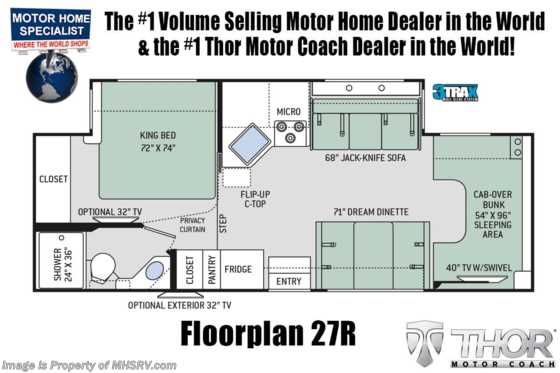 2020 Thor Motor Coach Chateau 27R RV for Sale W/ King, Pwr Driver Seat Floorplan