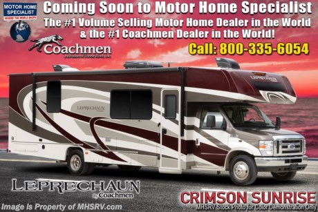 6-3-19 &lt;a href=&quot;http://www.mhsrv.com/coachmen-rv/&quot;&gt;&lt;img src=&quot;http://www.mhsrv.com/images/sold-coachmen.jpg&quot; width=&quot;383&quot; height=&quot;141&quot; border=&quot;0&quot;&gt;&lt;/a&gt;   MSRP $134,683. New 2020 Coachmen Leprechaun Model 311FS. This Luxury Class C RV measures approximately 31 feet 10 inches in length with unique features like a walk in closet, residential refrigerator, 1,000 watt inverter and even a space for the optional washer/dryer unit! It also features 2 slide out rooms, a Ford Triton V-10 engine and E-450 Super Duty chassis. This beautiful RV includes the Leprechaun Premier package as well as the Comfort &amp; Convenience package which features Azdel Composite Sidewall Construction, High-Gloss Color Infused Fiberglass Sidewalls, Molded Fiberglass Front Wrap w/ LED Accent Lights, Tinted Windows, Stainless Steel Wheel Inserts, Metal Running Boards, Solar Panel Connection Port, Power Patio Awning, LED Patio Light Strip, LED Exterior Tail &amp; Running Lights, 7,500lb. (E450) or 5,000lb. (Chevy 4500) Towing Hitch w/ 7-Way Plug, LED Interior Lighting, AM/FM Touch Screen Dash Radio &amp; Back Up Camera w/ Bluetooth, Recessed 3 Burner Cooktop w/Glass Cover &amp; Oven, 1-Piece Countertops, Roller Bearing Drawer Glides, Upgraded Vinyl Flooring, Hardwood Cabinet Doors &amp; Drawers, Single Child Tether at Forward Facing Dinette (NA 311FS), Glass Shower Door, Even-Cool A/C Ducting System, 80&quot; Long Bed, Night Shades, Bed Area 110V CPAP Ready &amp; USB Charging Station, 50 Gallon Fresh Water Tank (ex 280BH- 46 Gal), Water Works Panel w/ Black Tank Flush, Omni TV Antenna, Onan 4.0KW Generator, Roto-Cast Exterior Rear Warehouse Storage Compartment, Coach TV, Air Assist Rear Suspension, Bedroom TV Pre-Wire, Travel Easy Roadside Assistance, Pop-Up Power Tower, Ext Shower, Upgraded Faucets &amp; Shower Head, Rear Trunk Light, Convection Microwave, Upgraded Serta Mattress(319), Upgraded Foldable Mattress (N/A 319), 6 Gal Gas Electric Water Heater, Heated Ext Mirrors with Remote, Fiberglass Running Boards, 2 Tone Seat Covers, Cab Over &amp; Bedroom Power Vent w/ Cover, Dual Aux Coach Battery, Slide Out Awning Toppers and more. Additional options on this unit include dual recliners, driver &amp; passenger swivel seats, cockpit folding table, combination washer/dryer, solid surface countertops with stainless steel sink and faucet, sideview cameras, 15K A/C with heat pump, exterior windshield cover, heated holding tank pads, spare tire, aluminum rims, hydraulic leveling jacks, molded fiberglass front cap with LED light strip &amp; window, bedroom TV &amp; DVD player, Tailgator satellite dome &amp; reciever, Wi-Fi Ranger and an exterior entertainment center. For more complete details on this unit and our entire inventory including brochures, window sticker, videos, photos, reviews &amp; testimonials as well as additional information about Motor Home Specialist and our manufacturers please visit us at MHSRV.com or call 800-335-6054. At Motor Home Specialist, we DO NOT charge any prep or orientation fees like you will find at other dealerships. All sale prices include a 200-point inspection, interior &amp; exterior wash, detail service and a fully automated high-pressure rain booth test and coach wash that is a standout service unlike that of any other in the industry. You will also receive a thorough coach orientation with an MHSRV technician, an RV Starter&#39;s kit, a night stay in our delivery park featuring landscaped and covered pads with full hook-ups and much more! Read Thousands upon Thousands of 5-Star Reviews at MHSRV.com and See What They Had to Say About Their Experience at Motor Home Specialist. WHY PAY MORE?... WHY SETTLE FOR LESS?