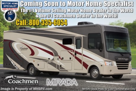 6-3-19 &lt;a href=&quot;http://www.mhsrv.com/coachmen-rv/&quot;&gt;&lt;img src=&quot;http://www.mhsrv.com/images/sold-coachmen.jpg&quot; width=&quot;383&quot; height=&quot;141&quot; border=&quot;0&quot;&gt;&lt;/a&gt;  MSRP $158,272. New 2020 Coachmen Mirada Model 35OS. This RV measures approximately 36 feet 10 inches in length and features (2) slides, large living area, king bed, hardwood cabinet doors and solid surface kitchen counter top. This coach includes the convenience package option featuring WiFi ranger, solar prep, stainless steel appliances, exterior speakers, speakers in bedroom and a bedroom radio. Additional options include the beautiful partial paint exterior, power drop down bunk, driver power seat, (2) 15,000 BTU A/Cs with heat pumps, exterior entertainment center, theater seats and Travel Easy Roadside Assistance. A few standard features that help to set the Mirada apart include solar privacy shades throughout, power windshield shade, flush mounted 3 burner range with oven, tile backsplash, glass door shower, Onan generator, automatic transfer switch for easy set-up, pass-thru storage, 3 camera monitoring system, automatic leveling jacks and much more. For more complete details on this unit and our entire inventory including brochures, window sticker, videos, photos, reviews &amp; testimonials as well as additional information about Motor Home Specialist and our manufacturers please visit us at MHSRV.com or call 800-335-6054. At Motor Home Specialist, we DO NOT charge any prep or orientation fees like you will find at other dealerships. All sale prices include a 200-point inspection, interior &amp; exterior wash, detail service and a fully automated high-pressure rain booth test and coach wash that is a standout service unlike that of any other in the industry. You will also receive a thorough coach orientation with an MHSRV technician, an RV Starter&#39;s kit, a night stay in our delivery park featuring landscaped and covered pads with full hook-ups and much more! Read Thousands upon Thousands of 5-Star Reviews at MHSRV.com and See What They Had to Say About Their Experience at Motor Home Specialist. WHY PAY MORE?... WHY SETTLE FOR LESS?