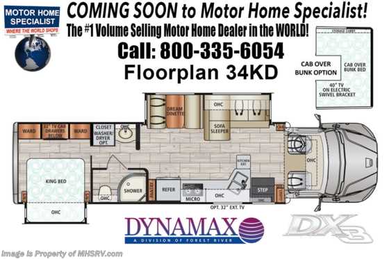 2020 Dynamax Corp DX3 34KD Super C W/ Solar, King, W/D &amp; Cab Over Floorplan