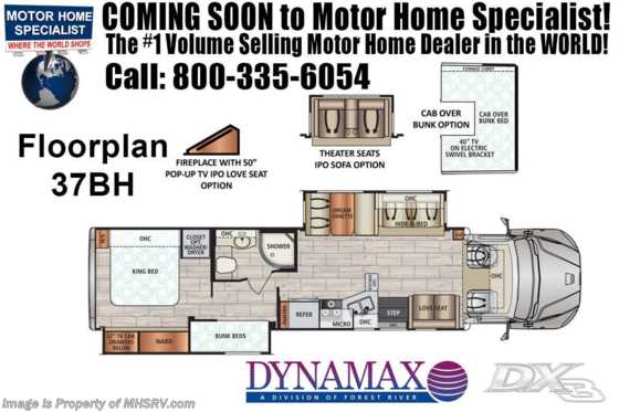 2020 Dynamax Corp DX3 37BH Bunk Model W/ Cab Over, Theater Seats, Chrome Floorplan