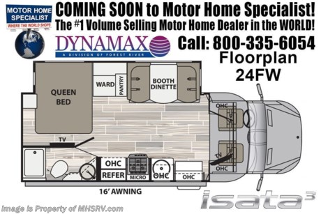 4-12-19 &lt;a href=&quot;http://www.mhsrv.com/other-rvs-for-sale/dynamax-rv/&quot;&gt;&lt;img src=&quot;http://www.mhsrv.com/images/sold-dynamax.jpg&quot; width=&quot;383&quot; height=&quot;141&quot; border=&quot;0&quot;&gt;&lt;/a&gt;   
MSRP $149,700. The 2019 DynaMax Isata 3 Series model 24FW is approximately 24 feet 7 inches in length and is backed by Dynamax’s industry-leading Two-Year limited Warranty. A few popular features include power stabilizing system, full wall slide-out, 7&quot; Kenwood dash infotainment center, GPS, leatherette driver and passenger seats, color 3 camera monitoring system, R-8 insulated sidewalls &amp; floor, tinted frameless windows, full extension drawer guides, privacy shades, solid surface countertops &amp; backsplash, inverter and tank-less on-demand water heater. Optional features includes the beautiful full body paint, solar panels with amp controller, aluminum wheels, cab over loft, automatic hydraulic leveling jacks, dual reclining theater seats, cab seat booster cushions, Remis cab window shade system, Winegard in-motion satellite, diesel generator, and dash cam DVR with forward collision and departure delay alert. The Isata 3 is powered by the Mercedes-Benz Sprinter chassis, 3.0L V6 diesel engine featuring a 5,000 lb. hitch. For 2 year limited warranty details contact Dynamax or a MHSRV representative. For more complete details on this unit and our entire inventory including brochures, window sticker, videos, photos, reviews &amp; testimonials as well as additional information about Motor Home Specialist and our manufacturers please visit us at MHSRV.com or call 800-335-6054. At Motor Home Specialist, we DO NOT charge any prep or orientation fees like you will find at other dealerships. All sale prices include a 200-point inspection, interior &amp; exterior wash, detail service and a fully automated high-pressure rain booth test and coach wash that is a standout service unlike that of any other in the industry. You will also receive a thorough coach orientation with an MHSRV technician, an RV Starter&#39;s kit, a night stay in our delivery park featuring landscaped and covered pads with full hook-ups and much more! Read Thousands upon Thousands of 5-Star Reviews at MHSRV.com and See What They Had to Say About Their Experience at Motor Home Specialist. WHY PAY MORE?... WHY SETTLE FOR LESS?