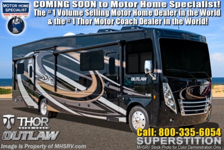 7/13/19 &lt;a href=&quot;http://www.mhsrv.com/thor-motor-coach/&quot;&gt;&lt;img src=&quot;http://www.mhsrv.com/images/sold-thor.jpg&quot; width=&quot;383&quot; height=&quot;141&quot; border=&quot;0&quot;&gt;&lt;/a&gt;    MSRP $218,176.  New 2020 Thor Motor Coach Outlaw Toy Hauler model 37RB is approximately 38 feet 10 inches in length with 2 slide-out rooms, Ford 26-Series chassis with Triton V-10 engine, high polished aluminum wheels, residential refrigerator, electric rear patio awning, bug screen curtain in the garage, roller shades on the driver &amp; passenger windows, as well as drop down ramp door with spring assist &amp; railing for patio use. New features included in the 2020 Class A Outlaw include general d&#233;cor and styling updates throughout the coach, all new floating radio design with navigation and USB charging locations, combination induction &amp; gas cooktop, backlit Firefly entry switch plate, multiple USB charging stations throughout the coach, all new Anderson Valve panel, Winegard ConnecT WiFi extender +4G and much more. Options include the beautiful full body exterior, leatherette jackknife sofas in garage and frameless dual pane windows. The Outlaw toy hauler RV has an incredible list of standard features including beautiful wood &amp; interior decor packages, LED TVs, (3) A/C units, power patio awing with integrated LED lighting, dual side entrance doors, 1-piece windshield, a 5500 Onan generator, 3 camera monitoring system, automatic leveling system, Soft Touch leather furniture, day/night shades and much more. For more complete details on this unit and our entire inventory including brochures, window sticker, videos, photos, reviews &amp; testimonials as well as additional information about Motor Home Specialist and our manufacturers please visit us at MHSRV.com or call 800-335-6054. At Motor Home Specialist, we DO NOT charge any prep or orientation fees like you will find at other dealerships. All sale prices include a 200-point inspection, interior &amp; exterior wash, detail service and a fully automated high-pressure rain booth test and coach wash that is a standout service unlike that of any other in the industry. You will also receive a thorough coach orientation with an MHSRV technician, an RV Starter&#39;s kit, a night stay in our delivery park featuring landscaped and covered pads with full hook-ups and much more! Read Thousands upon Thousands of 5-Star Reviews at MHSRV.com and See What They Had to Say About Their Experience at Motor Home Specialist. WHY PAY MORE?... WHY SETTLE FOR LESS?