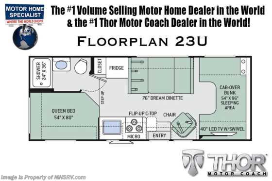 2020 Thor Motor Coach Four Winds 23U RV for Sale W/15K A/C, Ext TV &amp; Stabilizers Floorplan