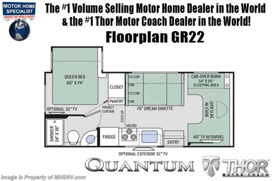 2020 Thor Motor Coach Quantum GR22 RV W/ Ext TV, 15K A/C, Stabilizers Floorplan