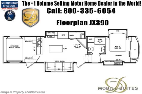 2020 DRV Full House JX390 Luxury Toy Hauler 5th Wheel W/ Dual Happi-Jac &amp; Sat Floorplan
