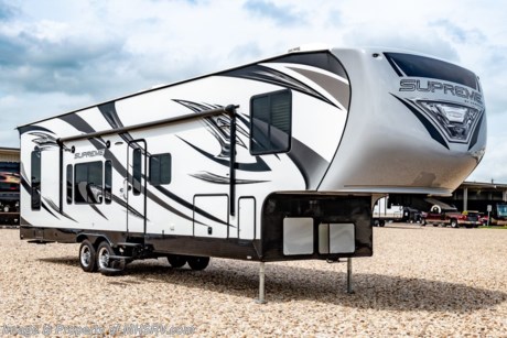 /sold 8/14/19 Used Genesis RV for Sale- 2018 Genesis Supreme 385GTR Bunk Model with 2 slides. This RV is approximately 39 feet 4 inches in length and features aluminum wheels, 2 ducted A/Cs, 5.5KW Onan gas generator, power patio and door awnings, pass-thru storage, LED running lights, black tank rinsing system, water filtration system, exterior shower, solar, inverter, central vacuum, fireplace, power roof vent, ceiling fan, solar, solid surface kitchen counter with sink covers, convection microwave, 3 burner range with oven, glass door shower with seat, bunk monitor, 2 flat panel TVs and much more. For additional information and photos please visit Motor Home Specialist at www.MHSRV.com or call 800-335-6054.