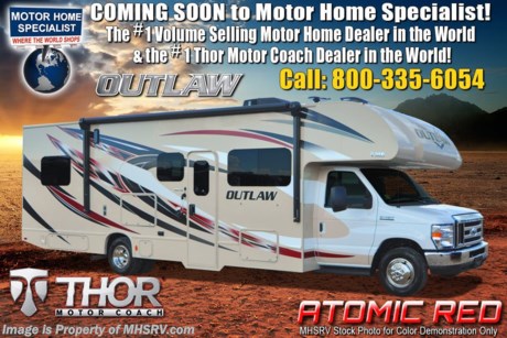 9/21/19 &lt;a href=&quot;http://www.mhsrv.com/thor-motor-coach/&quot;&gt;&lt;img src=&quot;http://www.mhsrv.com/images/sold-thor.jpg&quot; width=&quot;383&quot; height=&quot;141&quot; border=&quot;0&quot;&gt;&lt;/a&gt;  MSRP $130,193. New 2020 Thor Motor Coach Outlaw Toy Hauler model 29J measures 31 feet 1 inch in length with a slide-out, Ford E-450 chassis, 6.8L V-10 engine with 305 HP and 420 lb. ft torque, 8,000K lb. hitch, ramp door, swivel driver &amp; passenger chairs, dual sofas and a cab over loft. Options include the HD-Max exterior and the child safety net. The Outlaw toy hauler RV has an incredible list of standard features such as a tankless water heater, Winegard ConnecT WiFi, holding tanks with heat pads, attic fan, bug screen curtain in the garage, lighted battery disconnect switch, large kitchen sink, recessed cooktop with glass cover, fully automatic leveling jacks, large swivel TV with DVD player in the cab over bunk area, power patio awning, exterior shower, heated exterior mirrors, 3 camera monitoring system, valve stem extenders, convection microwave, flat panel TV in the garage, Onan generator and much more. For more complete details on this unit and our entire inventory including brochures, window sticker, videos, photos, reviews &amp; testimonials as well as additional information about Motor Home Specialist and our manufacturers please visit us at MHSRV.com or call 800-335-6054. At Motor Home Specialist, we DO NOT charge any prep or orientation fees like you will find at other dealerships. All sale prices include a 200-point inspection, interior &amp; exterior wash, detail service and a fully automated high-pressure rain booth test and coach wash that is a standout service unlike that of any other in the industry. You will also receive a thorough coach orientation with an MHSRV technician, an RV Starter&#39;s kit, a night stay in our delivery park featuring landscaped and covered pads with full hook-ups and much more! Read Thousands upon Thousands of 5-Star Reviews at MHSRV.com and See What They Had to Say About Their Experience at Motor Home Specialist. WHY PAY MORE?... WHY SETTLE FOR LESS?