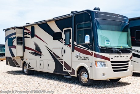 9/9/19 &lt;a href=&quot;http://www.mhsrv.com/coachmen-rv/&quot;&gt;&lt;img src=&quot;http://www.mhsrv.com/images/sold-coachmen.jpg&quot; width=&quot;383&quot; height=&quot;141&quot; border=&quot;0&quot;&gt;&lt;/a&gt;  Used Coachmen RV for Sale- 2018 Coachmen Mirada 35LS Bath &amp; &#189; with 2 slides and 9,863 miles. This RV is approximately 36 feet 10 inches in length and features a Ford V10 engine, Ford chassis, automatic hydraulic leveling system, 3 camera monitoring system, 2 ducted A/Cs with heat pumps, 5.5KW Onan gas generator with AGS, power visor, electric &amp; gas water heater, power patio awning, side swing baggage doors, LED running lights, black tank rinsing system, water filtration system, exterior shower, exterior entertainment center, fiberglass roof with ladder, inverter, booth converts to sleeper, fireplace, power roof vent, day/night shades, solid surface kitchen counter with sink covers, microwave, 3 burner range with oven, residential refrigerator, glass door shower, 3 flat panel TVs and much more. For additional information and photos please visit Motor Home Specialist at www.MHSRV.com or call 800-335-6054.