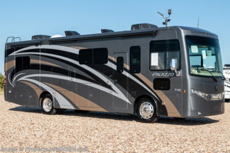 /8-29-20 &lt;a href=&quot;http://www.mhsrv.com/thor-motor-coach/&quot;&gt;&lt;img src=&quot;http://www.mhsrv.com/images/sold-thor.jpg&quot; width=&quot;383&quot; height=&quot;141&quot; border=&quot;0&quot;&gt;&lt;/a&gt; MSRP $242,843. The New 2020 Thor Motor Coach Palazzo Diesel Pusher Model 33.2 features a power drop down loft, 100-watt solar charging system, Powerful Cummins diesel engine with 660 lbs. of torque and a Freightliner XC chassis. Standard features for 2020 include bluetooth soundbar &amp; large LED Tv in the exterior entertainment center, induction cooktop, touchscreen multiplex control system with smartphone app, Winegard ConnecT 2.0 4G/Wi-Fi system, 360 Siphon Vent cap and metal adjustable shelving hardware throughout. The Palazzo also features a Carefree Latitude legless awning with Fixguard weather wrap, invisible front paint protection &amp; front electric drop-down overhead loft, 6,000 Onan diesel generator with AGS, solid surface counters, power driver&#39;s seat, inverter, residential refrigerator, solid surface countertops, (2) ducted roof A/C units, 3-camera monitoring system, one piece windshield, fiberglass storage compartments, fully automatic hydraulic leveling system, automatic entry step and much more. For more complete details on this unit and our entire inventory including brochures, window sticker, videos, photos, reviews &amp; testimonials as well as additional information about Motor Home Specialist and our manufacturers please visit us at MHSRV.com or call 800-335-6054. At Motor Home Specialist, we DO NOT charge any prep or orientation fees like you will find at other dealerships. All sale prices include a 200-point inspection, interior &amp; exterior wash, detail service and a fully automated high-pressure rain booth test and coach wash that is a standout service unlike that of any other in the industry. You will also receive a thorough coach orientation with an MHSRV technician, an RV Starter&#39;s kit, a night stay in our delivery park featuring landscaped and covered pads with full hook-ups and much more! Read Thousands upon Thousands of 5-Star Reviews at MHSRV.com and See What They Had to Say About Their Experience at Motor Home Specialist. WHY PAY MORE?... WHY SETTLE FOR LESS?