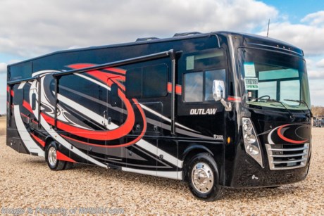 MSRP $227,776.  New 2020 Thor Motor Coach Outlaw Toy Hauler model 38KB is approximately 39 feet 9 inches in length with 2 slide-out rooms, Ford 26-Series chassis with Triton V-10 engine, high polished aluminum wheels, residential refrigerator, electric rear patio awning, bug screen curtain in the garage, roller shades on the driver &amp; passenger windows, as well as drop down ramp door with spring assist &amp; railing for patio use. New features included in the 2020 Class A Outlaw include general d&#233;cor and styling updates throughout the coach, all new floating radio design with navigation and USB charging locations, combination induction &amp; gas cooktop, backlit Firefly entry switch plate, multiple USB charging stations throughout the coach, all new Anderson Valve panel, Winegard ConnecT WiFi extender +4G and much more. Options include the beautiful full body exterior, leatherette jackknife sofas in garage and frameless dual pane windows. The Outlaw toy hauler RV has an incredible list of standard features including beautiful wood &amp; interior decor packages, LED TVs, (3) A/C units, power patio awing with integrated LED lighting, dual side entrance doors, 1-piece windshield, a 5500 Onan generator, 3 camera monitoring system, automatic leveling system, Soft Touch leather furniture, day/night shades and much more. For more complete details on this unit and our entire inventory including brochures, window sticker, videos, photos, reviews &amp; testimonials as well as additional information about Motor Home Specialist and our manufacturers please visit us at MHSRV.com or call 800-335-6054. At Motor Home Specialist, we DO NOT charge any prep or orientation fees like you will find at other dealerships. All sale prices include a 200-point inspection, interior &amp; exterior wash, detail service and a fully automated high-pressure rain booth test and coach wash that is a standout service unlike that of any other in the industry. You will also receive a thorough coach orientation with an MHSRV technician, an RV Starter&#39;s kit, a night stay in our delivery park featuring landscaped and covered pads with full hook-ups and much more! Read Thousands upon Thousands of 5-Star Reviews at MHSRV.com and See What They Had to Say 7/25/20 &lt;a href=&quot;http://www.mhsrv.com/thor-motor-coach/&quot;&gt;&lt;img src=&quot;http://www.mhsrv.com/images/sold-thor.jpg&quot; width=&quot;383&quot; height=&quot;141&quot; border=&quot;0&quot;&gt;&lt;/a&gt; About Their Experience at Motor Home Specialist. WHY PAY MORE?... WHY SETTLE FOR LESS?