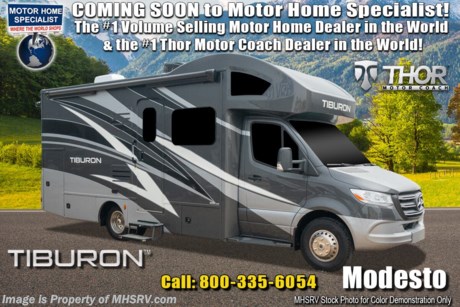 3/9/21 &lt;a href=&quot;http://www.mhsrv.com/thor-motor-coach/&quot;&gt;&lt;img src=&quot;http://www.mhsrv.com/images/sold-thor.jpg&quot; width=&quot;383&quot; height=&quot;141&quot; border=&quot;0&quot;&gt;&lt;/a&gt;  MSRP $172,600. New 2021 Thor Motor Coach Tiburon Mercedes Diesel Sprinter Model 24FB. This Luxury RV measures approximately 25 feet 8 inches in length and rides on the premier Mercedes Benz Sprinter chassis equipped with an Active Braking Assist system, Attention Assist, Active Lane Assist, a Wet Wiper System and Distance Regulator Distronic Plus. You will also find a tank-less water heater, an Onan generator and the ultra-high-line cabinetry from TMC that set this coach apart from the competition! Optional equipment includes the beautiful full-body paint exterior, auto leveling jacks with touchpad controls, single child safety tether, 3.2 KW Onan diesel generator, and a 15.0 low profile A/C. The all new Tiburon Sprinter also features a 5,000 lb. hitch, fiberglass front cap with skylight, an armless power patio awning with integrated LED lighting, frameless windows, a multimedia dash radio with Bluetooth and navigation, heated &amp; remote exterior mirrors, back up system, swivel captain’s chairs, full extension metal ball-bearing drawer guides, Rapid Camp+, holding tanks with heat pads and much more. For more complete details on this unit and our entire inventory including brochures, window sticker, videos, photos, reviews &amp; testimonials as well as additional information about Motor Home Specialist and our manufacturers please visit us at MHSRV.com or call 800-335-6054. At Motor Home Specialist, we DO NOT charge any prep or orientation fees like you will find at other dealerships. All sale prices include a 200-point inspection, interior &amp; exterior wash, detail service and a fully automated high-pressure rain booth test and coach wash that is a standout service unlike that of any other in the industry. You will also receive a thorough coach orientation with an MHSRV technician, an RV Starter&#39;s kit, a night stay in our delivery park featuring landscaped and covered pads with full hook-ups and much more! Read Thousands upon Thousands of 5-Star Reviews at MHSRV.com and See What They Had to Say About Their Experience at Motor Home Specialist. WHY PAY MORE? WHY SETTLE FOR LESS?
