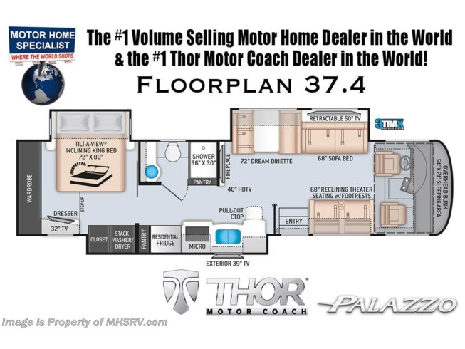 2021 Thor Motor Coach Palazzo 37.4 - New Diesel Pusher For Sale by Motor Home Specialist in Alvarado, Texas