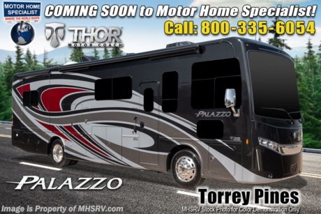 10/15/20 &lt;a href=&quot;http://www.mhsrv.com/thor-motor-coach/&quot;&gt;&lt;img src=&quot;http://www.mhsrv.com/images/sold-thor.jpg&quot; width=&quot;383&quot; height=&quot;141&quot; border=&quot;0&quot;&gt;&lt;/a&gt;  MSRP $266,550. The New 2021 Thor Motor Coach Palazzo Diesel Pusher Model 37.4 features theater seats, a power drop down loft, 100-watt solar charging system, 340 HP Cummins diesel engine with 700 lbs. of torque and a Freightliner XC chassis. This RV also includes the Studio Collection package! Standard features include bluetooth soundbar &amp; large LED Tv in the exterior entertainment center, induction cooktop, touchscreen multiplex control system with smartphone app, Winegard ConnecT 2.0 4G/Wi-Fi system, 360 Siphon Vent cap and metal adjustable shelving hardware throughout. The Palazzo also features a Carefree Latitude legless awning with Fixguard weather wrap, invisible front paint protection &amp; front electric drop-down overhead loft, 6,000 Onan diesel generator with AGS, solid surface counters, power driver&#39;s seat, inverter, residential refrigerator, solid surface countertops, (2) ducted roof A/C units, 3-camera monitoring system, one piece windshield, fiberglass storage compartments, fully automatic hydraulic leveling system, automatic entry step and much more. For more complete details on this unit and our entire inventory including brochures, window sticker, videos, photos, reviews &amp; testimonials as well as additional information about Motor Home Specialist and our manufacturers please visit us at MHSRV.com or call 800-335-6054. At Motor Home Specialist, we DO NOT charge any prep or orientation fees like you will find at other dealerships. All sale prices include a 200-point inspection, interior &amp; exterior wash, detail service and a fully automated high-pressure rain booth test and coach wash that is a standout service unlike that of any other in the industry. You will also receive a thorough coach orientation with an MHSRV technician, an RV Starter&#39;s kit, a night stay in our delivery park featuring landscaped and covered pads with full hook-ups and much more! Read Thousands upon Thousands of 5-Star Reviews at MHSRV.com and See What They Had to Say About Their Experience at Motor Home Specialist. WHY PAY MORE?... WHY SETTLE FOR LESS?
