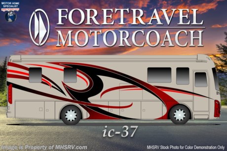 Off-Site &lt;a href=&quot;http://www.mhsrv.com/other-rvs-for-sale/foretravel-rv/&quot;&gt;&lt;img src=&quot;http://www.mhsrv.com/images/sold-foretravel.jpg&quot; width=&quot;383&quot; height=&quot;141&quot; border=&quot;0&quot;&gt;&lt;/a&gt;   The new 2020 Foretravel IC-37 is powered by the Cummins L450 K2 with 1250 ft/lbs. of Torque, Allison 3000 MH 6-Speed Transmission and a Spartan K2 chassis.  Options include the electric slide-out storage tray, central vacuum cleaner with VacPan, electric floor heat under the tile floor, roof mounted solar panels, 360 camera system,  shoe storage recessed in passenger side wardrobe, safe located in passenger side wardrobe, stacked washer/dryer and a 3 slide room topper awnings. From the first Super Luxury to today’s custom-built ih, Foretravel has always been committed to manufacturing a motorcoach that boasts superior ride and handling as well as a beautiful fit and finish. 