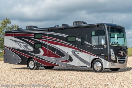 8-26-22 &lt;a href=&quot;http://www.mhsrv.com/thor-motor-coach/&quot;&gt;&lt;img src=&quot;http://www.mhsrv.com/images/sold-thor.jpg&quot; width=&quot;383&quot; height=&quot;141&quot; border=&quot;0&quot;&gt;&lt;/a&gt;  The New 2021 Thor Motor Coach Miramar 37.1 2 Full Bath Bunk Model class A gas motor home measures approximately 38 feet 11 inches in length featuring 3 slides, king size Tilt-A-View bed, high polished aluminum wheels and automatic leveling system with touch pad controls. New features for the 2021 Miramar include new graphics, exterior graphics, general d&#233;cor updates, home theater seats now have a fully recline mechanism, 100-watt solar charging system with power controller, black finished interior panels on the baggage doors, more under cover lighting on the Carefree awning and much more. This amazing motorhome also features the updated Ford chassis, 7.3L V8 engine, updated instrument cluster, automatic headlights, steering wheel with tilt/telescoping steering column and hill start assist. This beautiful RV features the optional full body paint exterior and frameless dual pane windows. The Thor Motor Coach Miramar also features one of the most impressive lists of standard equipment in the RV industry including a power patio awning with LED lights, Firefly Multiplex Wiring Control System, 84” interior heights, raised panel cabinet doors, convection microwave, frameless windows, slide-out room awning toppers, heated/remote exterior mirrors with integrated side view cameras, side hinged baggage doors, heated and enclosed holding tanks, residential refrigerator, Onan generator, water heater, pass-thru storage, roof ladder, one-piece windshield, bedroom TV, 50 amp service, emergency start switch, electric entrance steps, power privacy shade, soft touch vinyl ceilings, glass door shower and much more. For additional details on this unit and our entire inventory including brochures, window sticker, videos, photos, reviews &amp; testimonials as well as additional information about Motor Home Specialist and our manufacturers please visit us at MHSRV.com or call 800-335-6054. At Motor Home Specialist, we DO NOT charge any prep or orientation fees like you will find at other dealerships. All sale prices include a 200-point inspection, interior &amp; exterior wash, detail service and a fully automated high-pressure rain booth test and coach wash that is a standout service unlike that of any other in the industry. You will also receive a thorough coach orientation with an MHSRV technician, a night stay in our delivery park featuring landscaped and covered pads with full hook-ups and much more! Read Thousands upon Thousands of 5-Star Reviews at MHSRV.com and See What They Had to Say About Their Experience at Motor Home Specialist. WHY PAY MORE? WHY SETTLE FOR LESS?