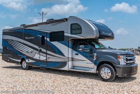 MSRP $222,038. New 2021 Thor Motor Coach Magnitude BH35 Bath &amp; 1/2 Super C is approximately 36 feet 10 inches in length with 2 slides and is powered by the Ford&#174; 6.7L Power Stroke&#174; V8 turbo diesel engine with 330HP, 825 lb.-ft. torque and 10 speed transmission with selectable drive modes including Tow/Haul, Eco, Deep Sand/Snow. Also includes a SYNC 3 Enhanced Voice Recognition Communications and Entertainment System, 8&quot; Color LCD touchscreen with swiping capability, 911 assist, AppLink and smart-charging USB ports and navigation. New features for 2021 include general d&#233;cor updates throughout the coach, HDMI switcher on all TVs, solar charging system with power controller, lights now deploy in the arms of the Care Free awning, new grill, automatic head lights and the FordPass Connect 4G Wi-Fi modem. This beautiful RV also features the optional single child safety tether. The Magnitude Super C also features a 3 camera monitoring system, aluminum wheels, automatic leveling jacks, power patio awning with LED lighting, frameless windows, keyless entry, residential refrigerator, large OTR convection microwave, solid surface kitchen counter top, ball bearing drawer guides, king size bed, large TV in living area, exterior entertainment center with sound bar, 6KW Onan diesel generator with automatic generator start, multiplex wiring control system, tankless water heater, 1800-watt inverter and much more. For additional details on this unit and our entire inventory including brochures, window sticker, videos, photos, reviews &amp; testimonials as well as additional information about Motor Home Specialist and our manufacturers please visit us at MHSRV.com or call 800-335-6054. At Motor Home Specialist, we DO NOT charge any prep or orientation fees like you will find at other dealerships. All sale prices include a 200-point inspection, interior &amp; exterior wash, detail service and a fully automated high-pressure rain booth test and coach wash that is a standout service unlike that of any other in the industry. You will also receive a thorough coach orientation with an MHSRV technician, a night stay in our delivery park featuring landscaped and covered pads with full hook-ups and much more! Read Thousands upon Thousands of 5-Star Reviews at MHSRV.com and See What They Had to Say About Their Experience at Motor Home Specialist. WHY PAY MORE? WHY SETTLE FOR LESS