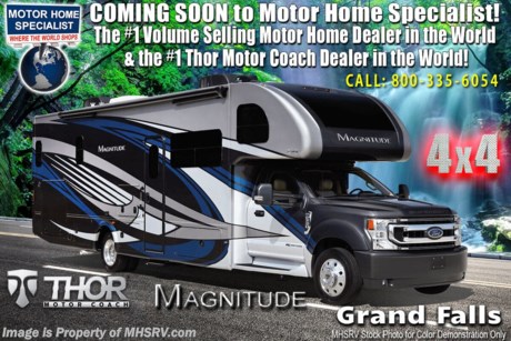 10/15/20 &lt;a href=&quot;http://www.mhsrv.com/thor-motor-coach/&quot;&gt;&lt;img src=&quot;http://www.mhsrv.com/images/sold-thor.jpg&quot; width=&quot;383&quot; height=&quot;141&quot; border=&quot;0&quot;&gt;&lt;/a&gt;  MSRP $222,151. New 2021 Thor Motor Coach Magnitude SV34 Super C is approximately 35 feet 6 inches in length with a full wall slide and is powered by the Ford&#174; 6.7L Power Stroke&#174; V8 turbo diesel engine with 330HP, 825 lb.-ft. torque and 10 speed transmission with selectable drive modes including Tow/Haul, Eco, Deep Sand/Snow. Also includes a SYNC 3 Enhanced Voice Recognition Communications and Entertainment System, 8&quot; Color LCD touchscreen with swiping capability, 911 assist, AppLink and smart-charging USB ports and navigation. New features for 2021 include general d&#233;cor updates throughout the coach, HDMI switcher on all TVs, solar charging system with power controller, lights now deploy in the arms of the Care Free awning, new grill, automatic head lights and the FordPass Connect 4G Wi-Fi modem.  This beautiful RV also features the optional leatherette theater seats and the single child safety tether. The Magnitude Super C also features a 3 camera monitoring system, aluminum wheels, automatic leveling jacks, power patio awning with LED lighting, frameless windows, keyless entry, residential refrigerator, large OTR convection microwave, solid surface kitchen counter top, ball bearing drawer guides, king size bed, large TV in living area, exterior entertainment center with sound bar, 6KW Onan diesel generator with automatic generator start, multiplex wiring control system, tankless water heater, 1800-watt inverter and much more. For additional details on this unit and our entire inventory including brochures, window sticker, videos, photos, reviews &amp; testimonials as well as additional information about Motor Home Specialist and our manufacturers please visit us at MHSRV.com or call 800-335-6054. At Motor Home Specialist, we DO NOT charge any prep or orientation fees like you will find at other dealerships. All sale prices include a 200-point inspection, interior &amp; exterior wash, detail service and a fully automated high-pressure rain booth test and coach wash that is a standout service unlike that of any other in the industry. You will also receive a thorough coach orientation with an MHSRV technician, a night stay in our delivery park featuring landscaped and covered pads with full hook-ups and much more! Read Thousands upon Thousands of 5-Star Reviews at MHSRV.com and See What They Had to Say About Their Experience at Motor Home Specialist. WHY PAY MORE? WHY SETTLE FOR LESS?
