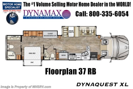 10/15/20 &lt;a href=&quot;http://www.mhsrv.com/other-rvs-for-sale/dynamax-rv/&quot;&gt;&lt;img src=&quot;http://www.mhsrv.com/images/sold-dynamax.jpg&quot; width=&quot;383&quot; height=&quot;141&quot; border=&quot;0&quot;&gt;&lt;/a&gt;  MSRP $399,574. New 2021 Dynamax Dynaquest XL 37RB Bath &amp; 1/2. This diesel motorhome is approximately 41 feet 3 inches in length and features 3 slides, king bed, Freightliner M2-112 chassis and Cummins 8.9L engine with 450HP and 1,250 lb.-ft. of torque. The Dynaquest XL is the perfect combination of brute force and refined living space in a Super C package! Options include theater seats, Black Out package, washer/dryer, and solar. This luxurious RV boasts an impressive list of standard features that include a 20K lb. hitch, LED headlights, In-Dash Garmin RV navigation, Mobileye Collision Avoidance system, JBL Premium cab sound system, tire pressure monitoring system, dual-stage C brake, powder and liquid coated steel frame chassis, full coverage heavy duty undercoating, chrome power mirrors with heat, front and rear fiberglass cap, four point fully automatic hydraulic leveling system, keyless pad at entry door, roof-mounted integrated armless patio awning with LED lighting, ultra leather furniture, coordinating fabric window treatments and lambrequins with hardwood and crown, day/night roller shades, quartz counter tops, Blu-Ray home theater system in living area, Corian shower with glass door, LED flush-mount ceiling lights, 50 amp power cord reel, 3,000W inverter, 8KW Onan generator with AGS and auto transfer switch, diesel Aqua Hot, multiplex wiring, macerator system, whole coach water purification system and much more. For more complete details on this unit and our entire inventory including brochures, window sticker, videos, photos, reviews &amp; testimonials as well as additional information about Motor Home Specialist and our manufacturers please visit us at MHSRV.com or call 800-335-6054. At Motor Home Specialist, we DO NOT charge any prep or orientation fees like you will find at other dealerships. All sale prices include a 200-point inspection, interior &amp; exterior wash, detail service and a fully automated high-pressure rain booth test and coach wash that is a standout service unlike that of any other in the industry. You will also receive a thorough coach orientation with an MHSRV technician, an RV Starter&#39;s kit, a night stay in our delivery park featuring landscaped and covered pads with full hook-ups and much more! Read Thousands upon Thousands of 5-Star Reviews at MHSRV.com and See What They Had to Say About Their Experience at Motor Home Specialist. WHY PAY MORE?... WHY SETTLE FOR LESS?