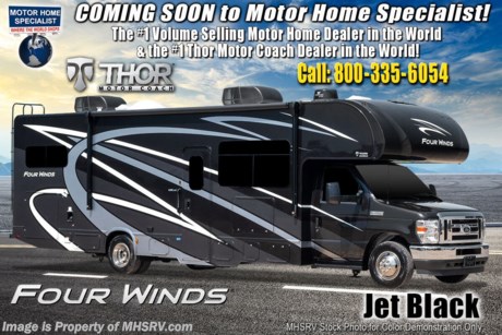 3/9/21 &lt;a href=&quot;http://www.mhsrv.com/thor-motor-coach/&quot;&gt;&lt;img src=&quot;http://www.mhsrv.com/images/sold-thor.jpg&quot; width=&quot;383&quot; height=&quot;141&quot; border=&quot;0&quot;&gt;&lt;/a&gt;  MSRP $143,525. The new 2021 Thor Motor Coach Four Winds Class C RV 31B is approximately 32 feet 2 inches in length featuring the new Ford chassis with a 7.3L V8 engine, 350HP and 468lb-ft of torque. New features for the 2021 Four Winds a new dash stereo, all new exteriors, new flooring, decorative kitchen glass inserts, new valance &amp; headboards, LED taillights and much more. This beautiful RV features the Premier Package which includes the RS-Suspension system by Mor-Ryde, touchscreen dash radio with back-up monitor, a 2 burner gas cooktop with single induction cooktop, 30&quot; over-the-range convection microwave, solid surface kitchen counter top, shower with glass door, premium window privacy roller shades, whole house water filter system, enclosed sewer area for sewer tank valves and a tankless water heater. Additional options include the beautiful full-body paint exterior, theater seats, exterior entertainment center, single child safety tether, cabover child safety net, 2 A/Cs with energy management system, power driver&#39;s seat, leatherette driver and passenger chairs, second auxiliary battery, solar charging system with power controller, cockpit carpet mat and dash applique. The Four Winds RV has an incredible list of standard features including power windows and locks, power patio awning with integrated LED lighting, roof ladder, in-dash media center AM/FM &amp; Bluetooth, power vent in bath, skylight above shower, Onan generator, cab A/C and so much more. For additional details on this unit and our entire inventory including brochures, window sticker, videos, photos, reviews &amp; testimonials as well as additional information about Motor Home Specialist and our manufacturers please visit us at MHSRV.com or call 800-335-6054. At Motor Home Specialist, we DO NOT charge any prep or orientation fees like you will find at other dealerships. All sale prices include a 200-point inspection, interior &amp; exterior wash, detail service and a fully automated high-pressure rain booth test and coach wash that is a standout service unlike that of any other in the industry. You will also receive a thorough coach orientation with an MHSRV technician, a night stay in our delivery park featuring landscaped and covered pads with full hook-ups and much more! Read Thousands upon Thousands of 5-Star Reviews at MHSRV.com and See What They Had to Say About Their Experience at Motor Home Specialist. WHY PAY MORE? WHY SETTLE FOR LESS?