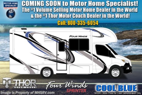 12/11/20 &lt;a href=&quot;http://www.mhsrv.com/thor-motor-coach/&quot;&gt;&lt;img src=&quot;http://www.mhsrv.com/images/sold-thor.jpg&quot; width=&quot;383&quot; height=&quot;141&quot; border=&quot;0&quot;&gt;&lt;/a&gt;  MSRP $121,801. New 2021 Thor Motor Coach Four Winds Sprinter Diesel model 24BL. This RV measures approximately 24 feet 8 inches in length riding on a Mercedes Benz Sprinter chassis with a V6 Turbo Diesel engine, electric stabilizing and tankless water heater. New features for 2021 include all new exterior colors, general d&#233;cor updates throughout the coach, decorative kitchen glass inserts added, LED taillights, new single group 31 battery, standard 100-watt solar panel and much more. Optional equipment includes the beautiful Cool Blue exterior, upgraded cabinetry, child safety net and heated tanks. The new Four Winds Sprinter also features a kitchen ceiling vent, Winegard ConnecT 2.0WiFi/4G/TV antenna, HDMI video distribution box IPO blu-ray player, convection microwave, solar wiring prep, power windows &amp; locks, keyless entry, back up camera, hitch, back-up monitor, outside shower, slide-out awning, electric step &amp; much more. For additional details on this unit and our entire inventory including brochures, window sticker, videos, photos, reviews &amp; testimonials as well as additional information about Motor Home Specialist and our manufacturers please visit us at MHSRV.com or call 800-335-6054. At Motor Home Specialist, we DO NOT charge any prep or orientation fees like you will find at other dealerships. All sale prices include a 200-point inspection, interior &amp; exterior wash, detail service and a fully automated high-pressure rain booth test and coach wash that is a standout service unlike that of any other in the industry. You will also receive a thorough coach orientation with an MHSRV technician, a night stay in our delivery park featuring landscaped and covered pads with full hook-ups and much more! Read Thousands upon Thousands of 5-Star Reviews at MHSRV.com and See What They Had to Say About Their Experience at Motor Home Specialist. WHY PAY MORE? WHY SETTLE FOR LESS?