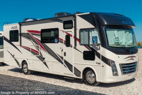 1/9/21 &lt;a href=&quot;http://www.mhsrv.com/thor-motor-coach/&quot;&gt;&lt;img src=&quot;http://www.mhsrv.com/images/sold-thor.jpg&quot; width=&quot;383&quot; height=&quot;141&quot; border=&quot;0&quot;&gt;&lt;/a&gt;  MSRP $138,323. New 2021 Thor Motor Coach A.C.E. Model 30.4 is approximately 31 feet 6 inches in length and rides on Fords new chassis featuring a 7.3L PFI V-8, 350HP, 468 ft. lbs. torque engine, a 6-speed TorqShift&#174; automatic transmission, an updated instrument cluster, automatic headlights and a tilt/telescoping steering wheel. A few additional new features for 2021 include 2 new partial paint exterior options, general d&#233;cor updates throughout, upgraded radio with Apple CarPlay &amp; Android Auto, Serta mattress, LED rear taillights and much more. Options include the beautiful partial paint exterior, solar charging system with power controller and a single child safety tether. The A.C.E. also features a drop down overhead loft, multiple USB charging ports throughout, Winegard ConnecT Wifi extender + 4G, bedroom TV, exterior entertainment center, attic fans, black tank flush, second auxiliary battery, power side mirrors with integrated side view cameras, a mud-room, roof ladder, generator, electric patio awning with integrated LED lights, stainless steel wheel liners, hitch, valve stem extenders, refrigerator, microwave, water heater, one-piece windshield with &quot;20/20 vision&quot; front cap that helps eliminate heat and sunlight from getting into the drivers vision, cockpit mirrors, slide-out workstation in the dash, floor level cockpit window for better visibility while turning and a &quot;below floor&quot; furnace and water heater helping keep the noise to an absolute minimum and the exhaust away from the kids and pets.  For additional details on this unit and our entire inventory including brochures, window sticker, videos, photos, reviews &amp; testimonials as well as additional information about Motor Home Specialist and our manufacturers please visit us at MHSRV.com or call 800-335-6054. At Motor Home Specialist, we DO NOT charge any prep or orientation fees like you will find at other dealerships. All sale prices include a 200-point inspection, interior &amp; exterior wash, detail service and a fully automated high-pressure rain booth test and coach wash that is a standout service unlike that of any other in the industry. You will also receive a thorough coach orientation with an MHSRV technician, a night stay in our delivery park featuring landscaped and covered pads with full hook-ups and much more! Read Thousands upon Thousands of 5-Star Reviews at MHSRV.com and See What They Had to Say About Their Experience at Motor Home Specialist. WHY PAY MORE? WHY SETTLE FOR LESS?