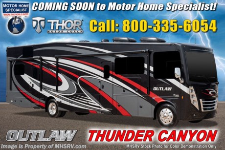 10/15/20 &lt;a href=&quot;http://www.mhsrv.com/thor-motor-coach/&quot;&gt;&lt;img src=&quot;http://www.mhsrv.com/images/sold-thor.jpg&quot; width=&quot;383&quot; height=&quot;141&quot; border=&quot;0&quot;&gt;&lt;/a&gt;  MSRP $231,376  New 2021 Thor Motor Coach Outlaw Toy Hauler model 38KB is approximately 39 feet 9 inches in length with 2 slide-out rooms, high polished aluminum wheels, residential refrigerator, electric rear patio awning, bug screen curtain in the garage, roller shades on the driver &amp; passenger windows, as well as drop down ramp door with spring assist &amp; railing for patio use. This beautiful new motorhome also features the new Ford chassis with 7.3L PFI V-8, 350HP, 468 ft. lbs. torque engine, a 6-speed TorqShift&#174; automatic transmission, an updated instrument cluster, automatic headlights and a tilt/telescoping steering wheel. Options include the beautiful full body exterior, leatherette jackknife sofas in garage and frameless dual pane windows. New features for 2021 include all new full body paint exteriors, general d&#233;cor updates throughout the coach, roller shade on the windshield, solar charging system with power controller and much more. The Outlaw toy hauler RV has an incredible list of standard features including beautiful wood &amp; interior decor packages, LED TVs, (3) A/C units, power patio awing with integrated LED lighting, dual side entrance doors, 1-piece windshield, a 5500 Onan generator, 3 camera monitoring system, automatic leveling system, Soft Touch leather furniture and day/night shades. For additional details on this unit and our entire inventory including brochures, window sticker, videos, photos, reviews &amp; testimonials as well as additional information about Motor Home Specialist and our manufacturers please visit us at MHSRV.com or call 800-335-6054. At Motor Home Specialist, we DO NOT charge any prep or orientation fees like you will find at other dealerships. All sale prices include a 200-point inspection, interior &amp; exterior wash, detail service and a fully automated high-pressure rain booth test and coach wash that is a standout service unlike that of any other in the industry. You will also receive a thorough coach orientation with an MHSRV technician, a night stay in our delivery park featuring landscaped and covered pads with full hook-ups and much more! Read Thousands upon Thousands of 5-Star Reviews at MHSRV.com and See What They Had to Say About Their Experience at Motor Home Specialist. WHY PAY MORE? WHY SETTLE FOR LESS?