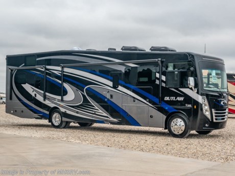 4-19-21 &lt;a href=&quot;http://www.mhsrv.com/thor-motor-coach/&quot;&gt;&lt;img src=&quot;http://www.mhsrv.com/images/sold-thor.jpg&quot; width=&quot;383&quot; height=&quot;141&quot; border=&quot;0&quot;&gt;&lt;/a&gt;  MSRP $233,026  New 2021 Thor Motor Coach Outlaw Toy Hauler model 38KB is approximately 39 feet 9 inches in length with 2 slide-out rooms, high polished aluminum wheels, residential refrigerator, electric rear patio awning, bug screen curtain in the garage, roller shades on the driver &amp; passenger windows, as well as drop down ramp door with spring assist &amp; railing for patio use. This beautiful new motorhome also features the new Ford chassis with 7.3L PFI V-8, 350HP, 468 ft. lbs. torque engine, a 6-speed TorqShift&#174; automatic transmission, an updated instrument cluster, automatic headlights and a tilt/telescoping steering wheel. Options include the beautiful full body exterior, leatherette jackknife sofas in garage and frameless dual pane windows. New features for 2021 include all new full body paint exteriors, general d&#233;cor updates throughout the coach, roller shade on the windshield, solar charging system with power controller and much more. The Outlaw toy hauler RV has an incredible list of standard features including beautiful wood &amp; interior decor packages, LED TVs, (3) A/C units, power patio awing with integrated LED lighting, dual side entrance doors, 1-piece windshield, a 5500 Onan generator, 3 camera monitoring system, automatic leveling system, Soft Touch leather furniture and day/night shades. For additional details on this unit and our entire inventory including brochures, window sticker, videos, photos, reviews &amp; testimonials as well as additional information about Motor Home Specialist and our manufacturers please visit us at MHSRV.com or call 800-335-6054. At Motor Home Specialist, we DO NOT charge any prep or orientation fees like you will find at other dealerships. All sale prices include a 200-point inspection, interior &amp; exterior wash, detail service and a fully automated high-pressure rain booth test and coach wash that is a standout service unlike that of any other in the industry. You will also receive a thorough coach orientation with an MHSRV technician, a night stay in our delivery park featuring landscaped and covered pads with full hook-ups and much more! Read Thousands upon Thousands of 5-Star Reviews at MHSRV.com and See What They Had to Say About Their Experience at Motor Home Specialist. WHY PAY MORE? WHY SETTLE FOR LESS?